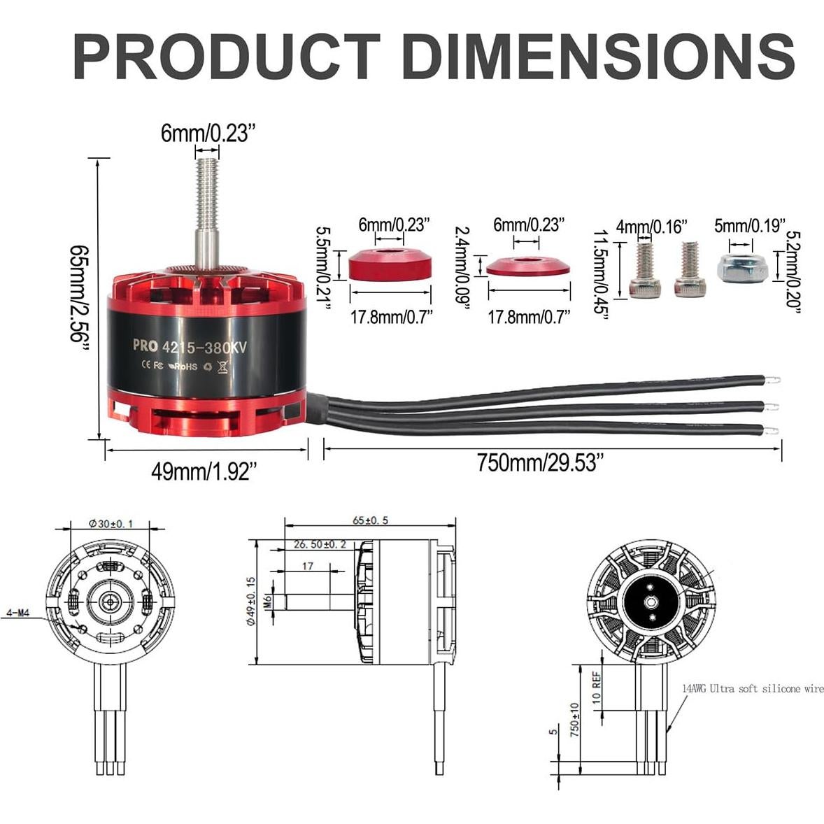 Motor Sin Escobillas Deeahdah PRO 4215-380kv para Drones 7kg