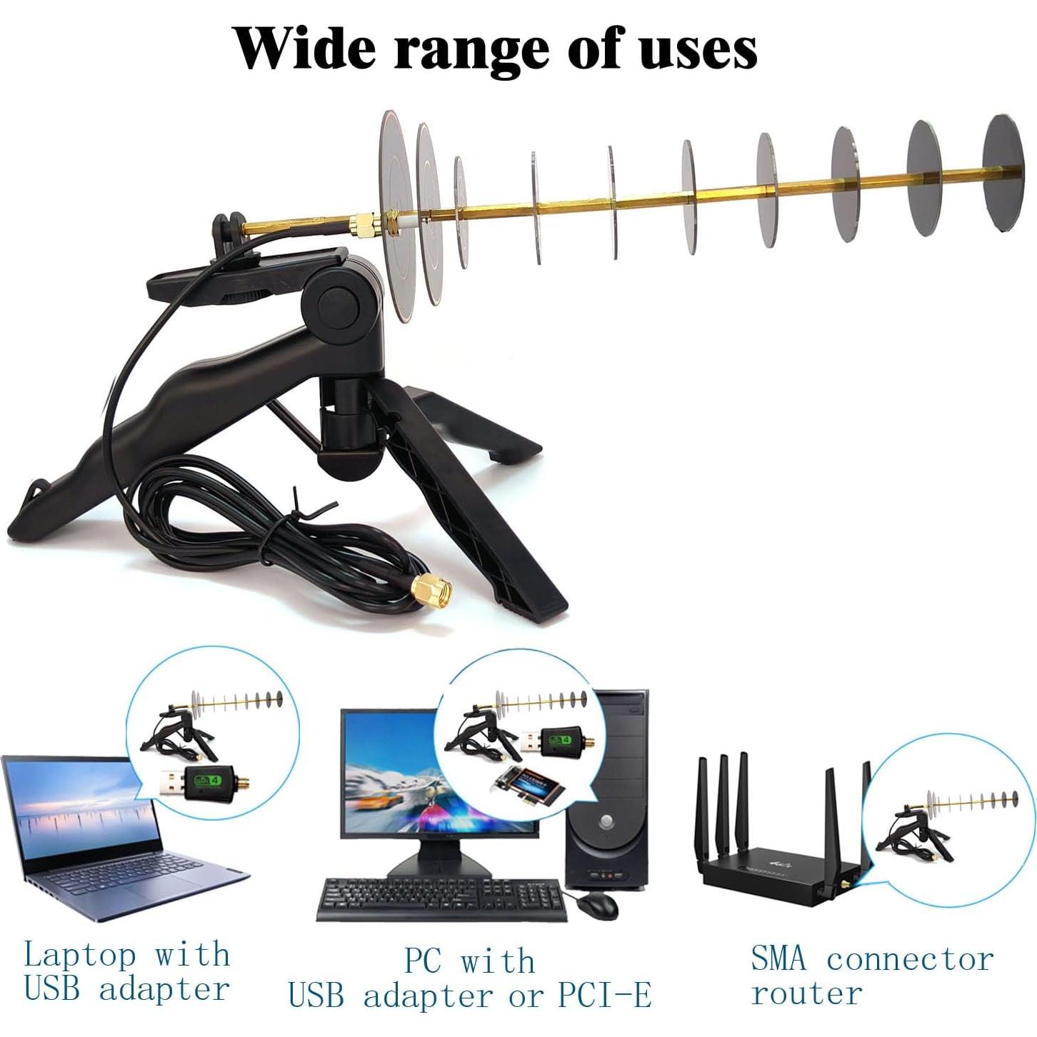 Adaptador Inalámbrico USB Antena Direccional Yagi 2.4G 16dBi