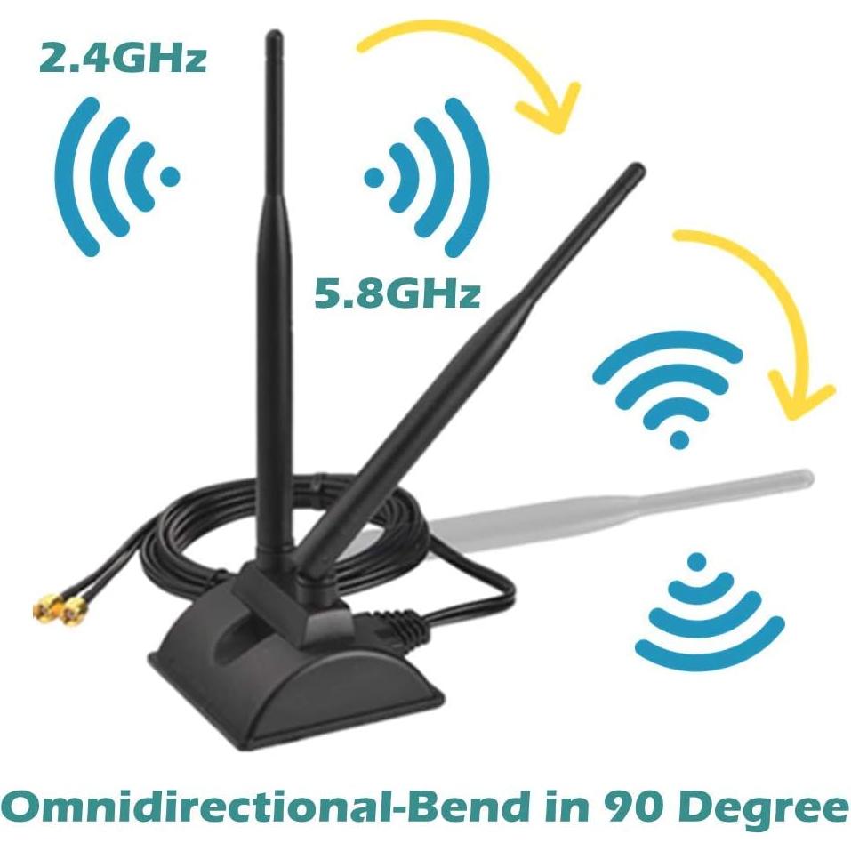 Antena WiFi Doble Banda TECHTOO 2.4GHz 5.8GHz RP-SMA Magnética