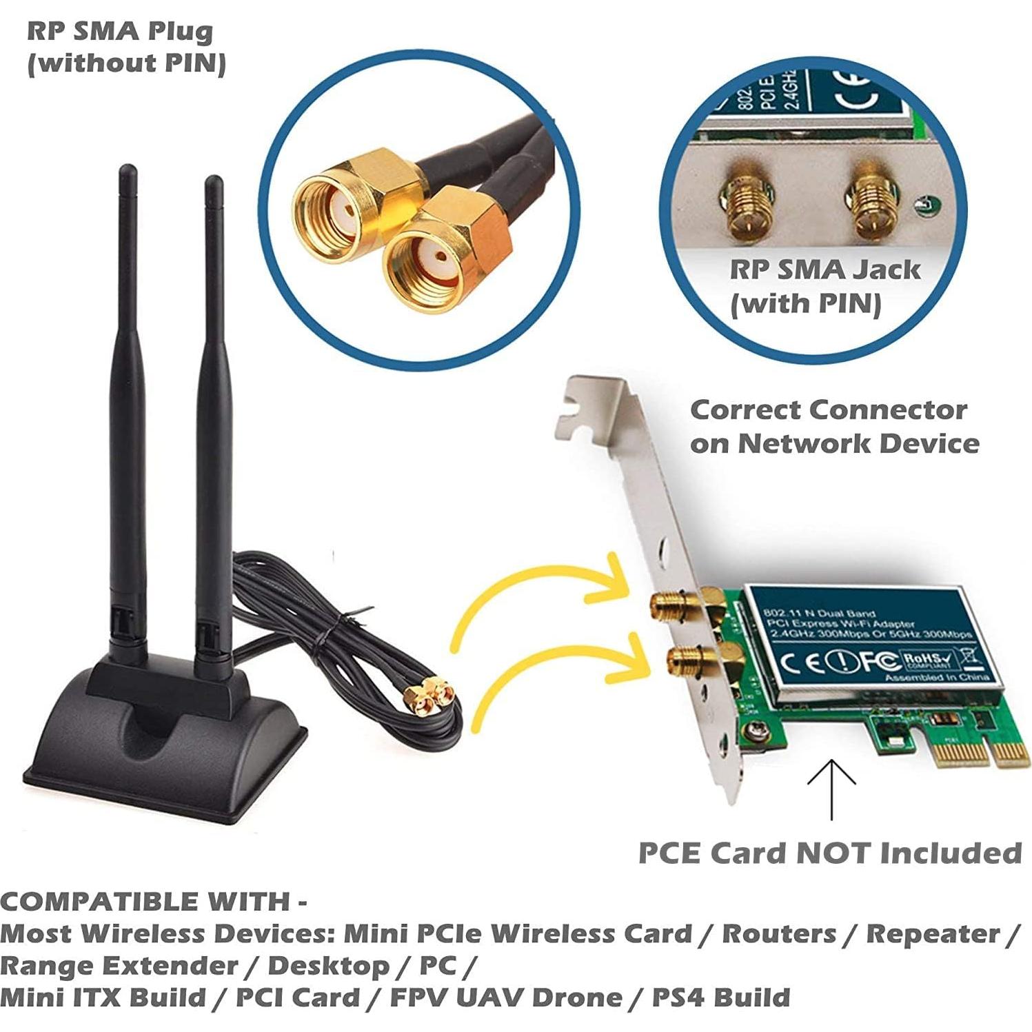 Antena WiFi Doble Banda TECHTOO 2.4GHz 5.8GHz RP-SMA Magnética