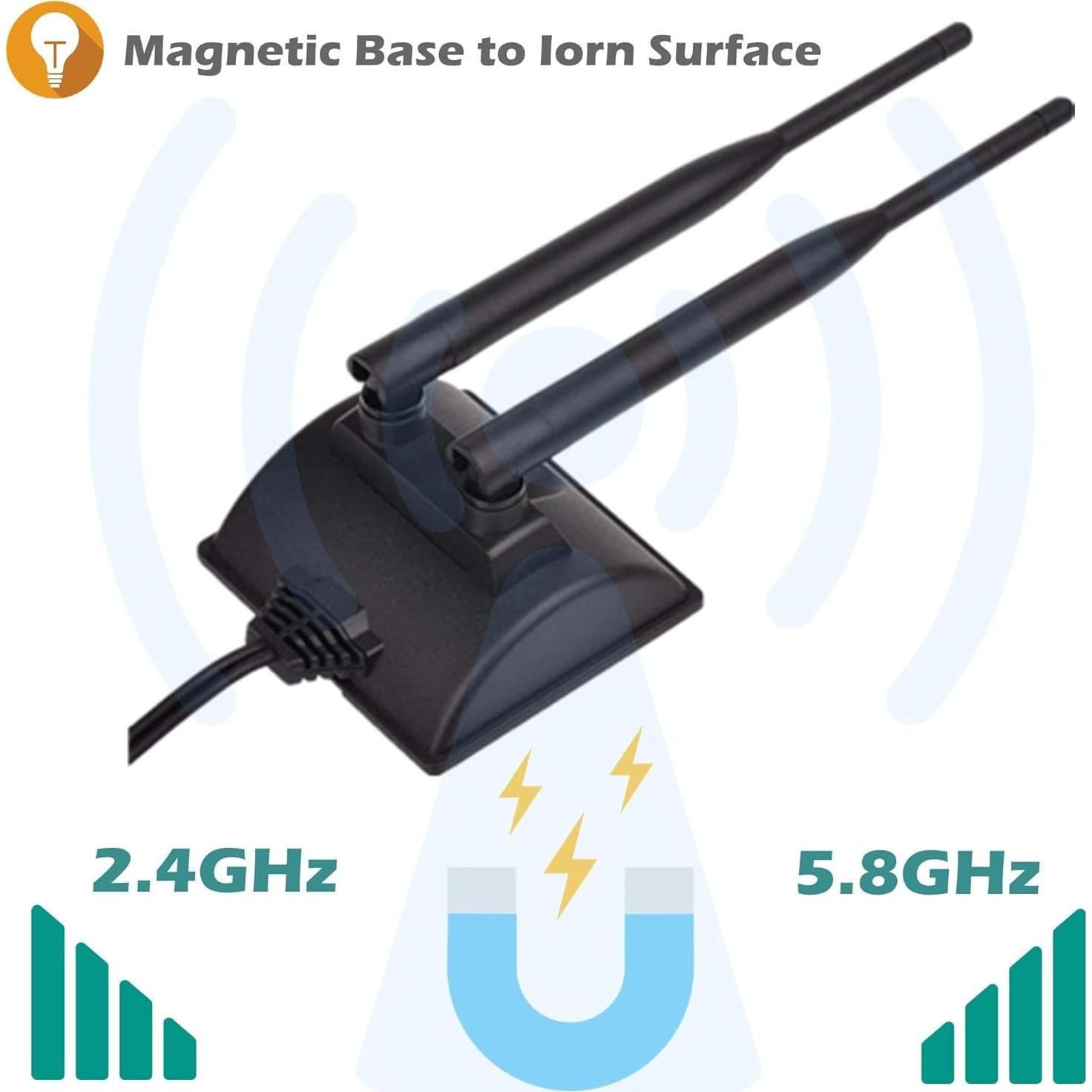 Antena WiFi Doble Banda TECHTOO 2.4GHz 5.8GHz RP-SMA Magnética