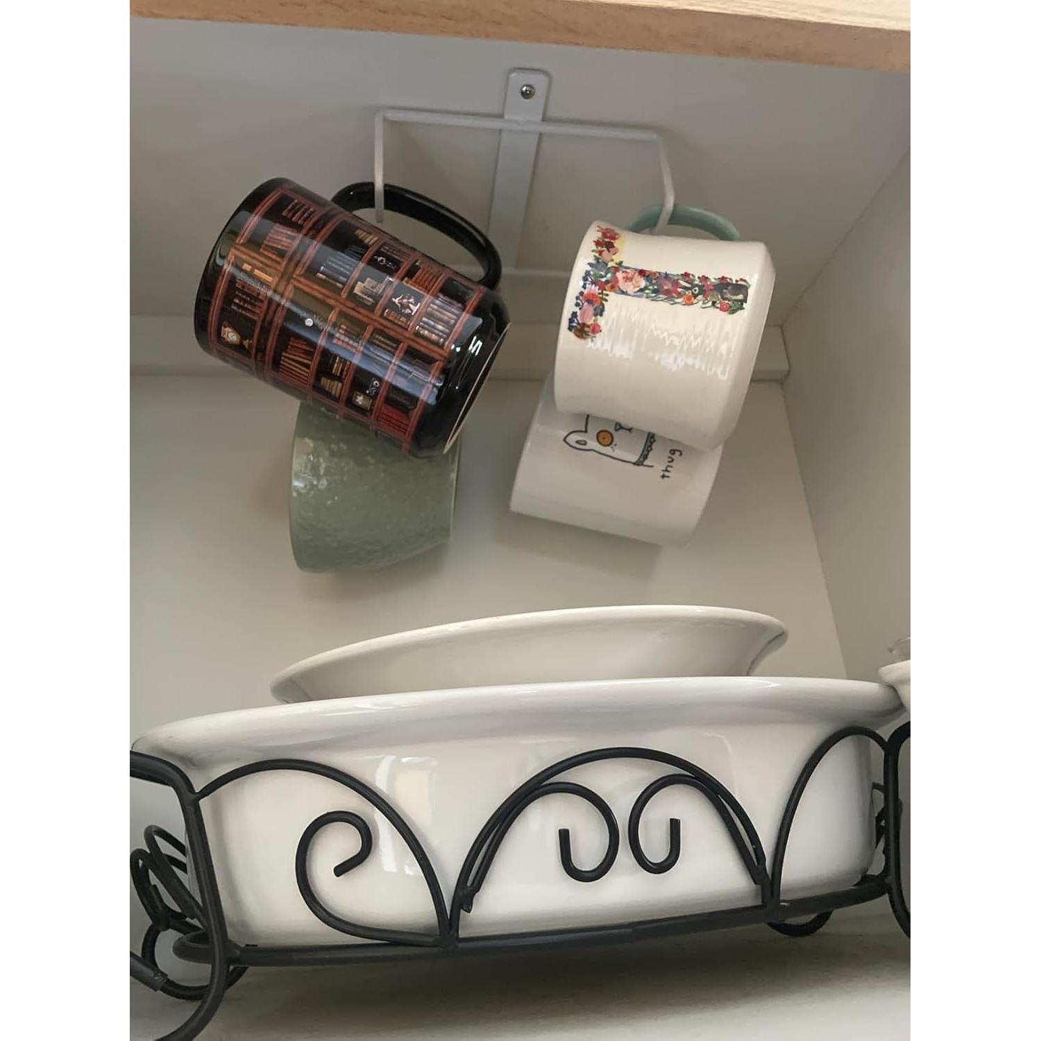 Ganchos para Tazas ECROCY Bajo Gabinete 12 Ganchos Metal Negro