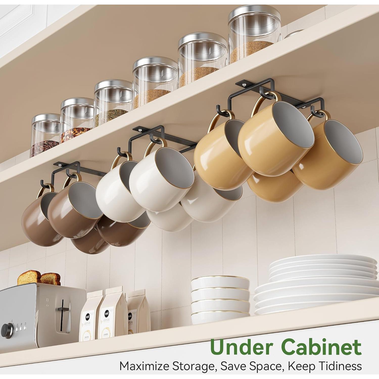 Ganchos para Tazas ECROCY Bajo Gabinete 12 Ganchos Metal Negro