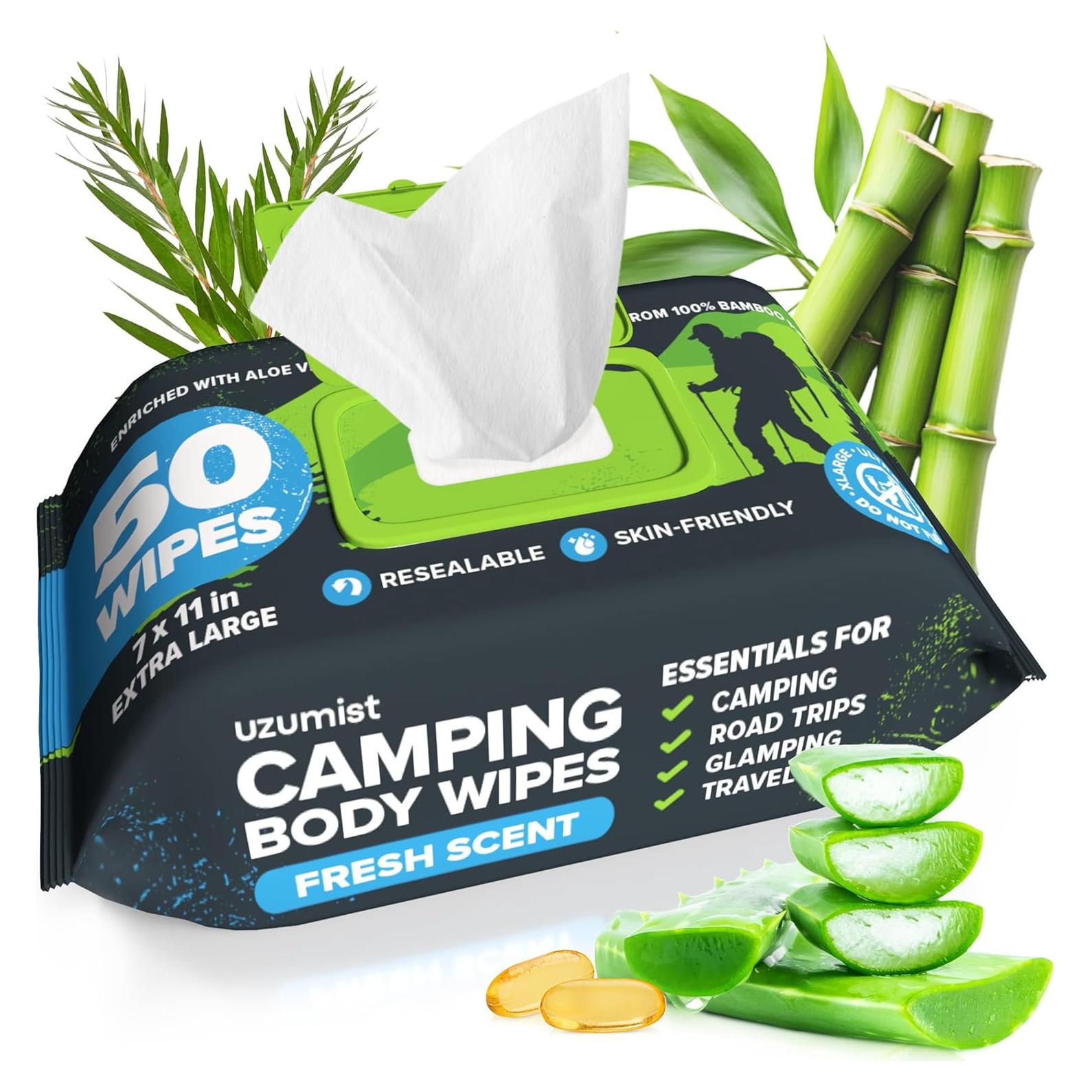 Toallitas Corporales para Camping Uzumist - 50 Unidades XL