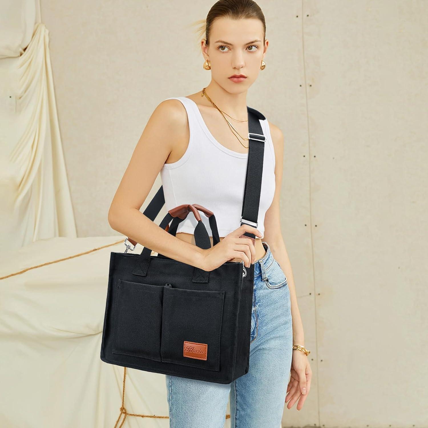 Bolsa Tote de Lona Grande KKXIU para Mujeres con Cremallera