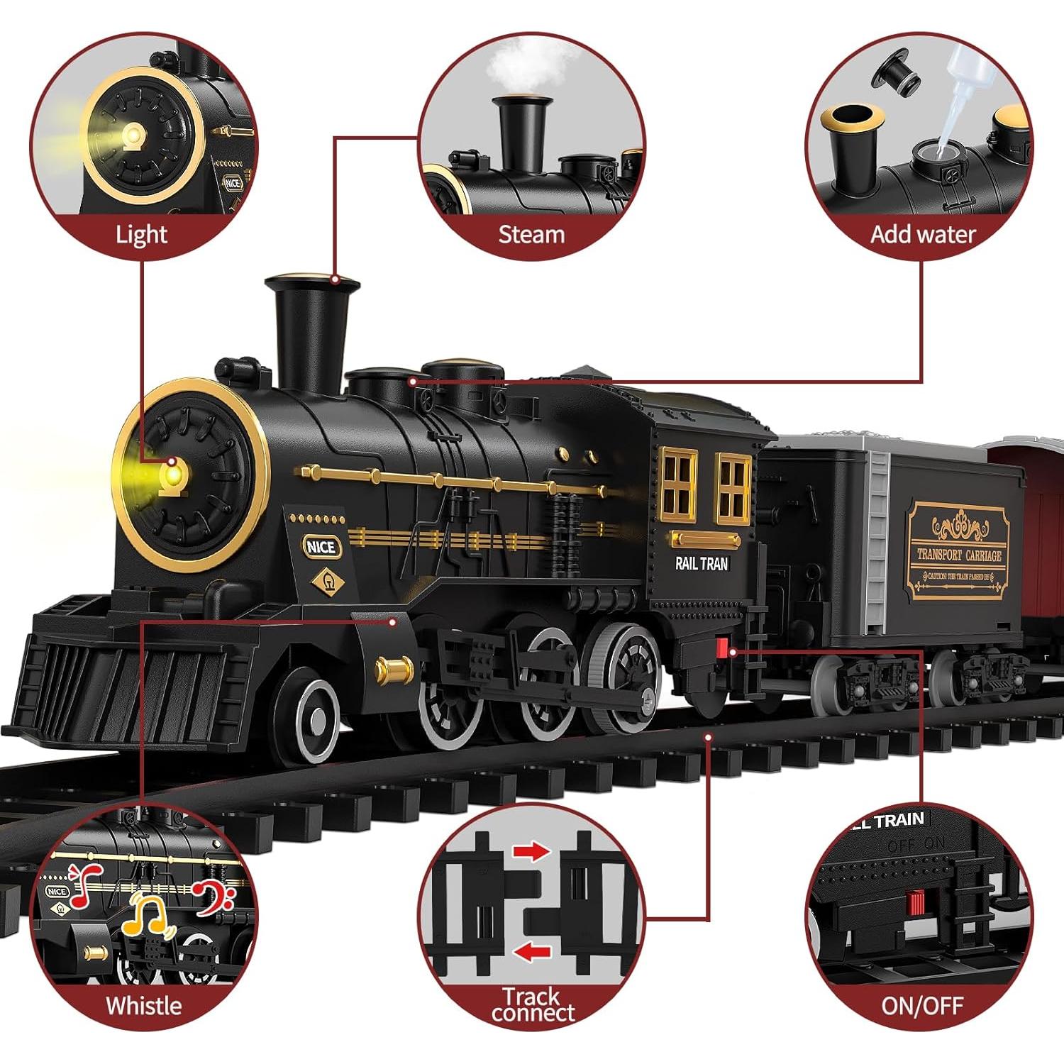 Juego de tren TEMI eléctrico con humo y luces para niños