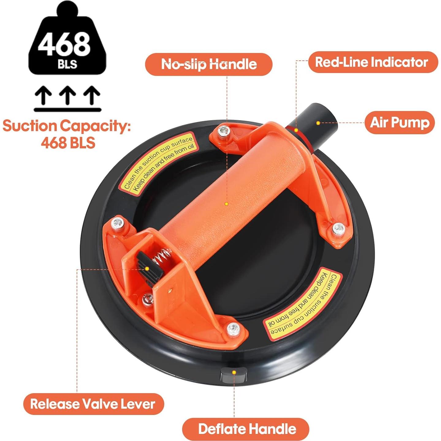 Ventosa de vidrio CWD&SQH 20.83 cm 468 lbs industrial naranja