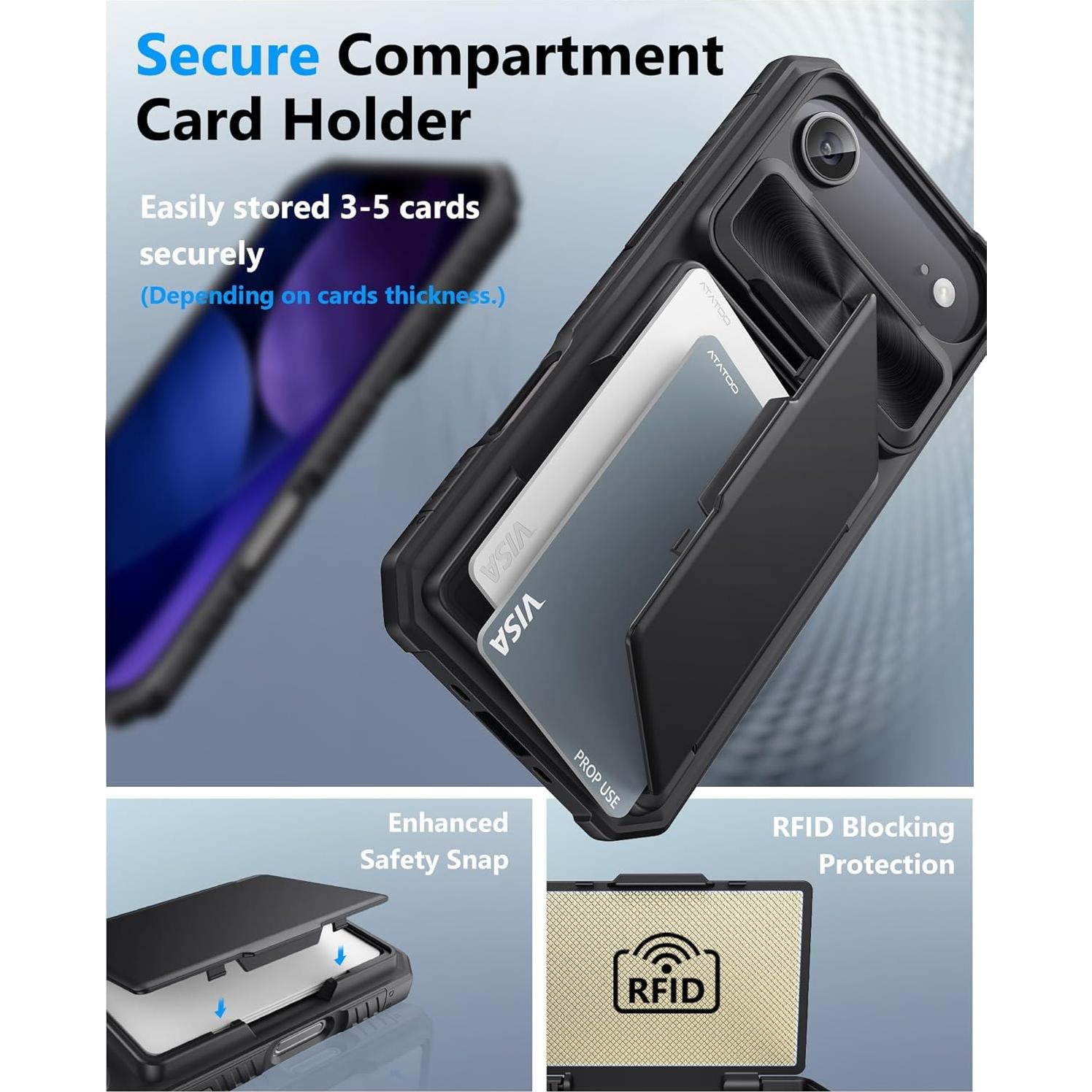 Funda Cartera ATATOO para iPhone Air 6.5" 2025, Negro