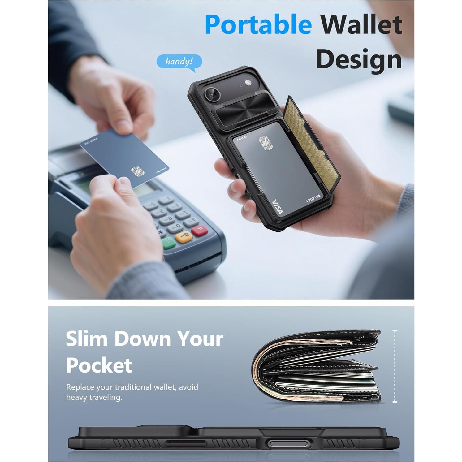 Funda Cartera ATATOO para iPhone Air 6.5" 2025, Negro