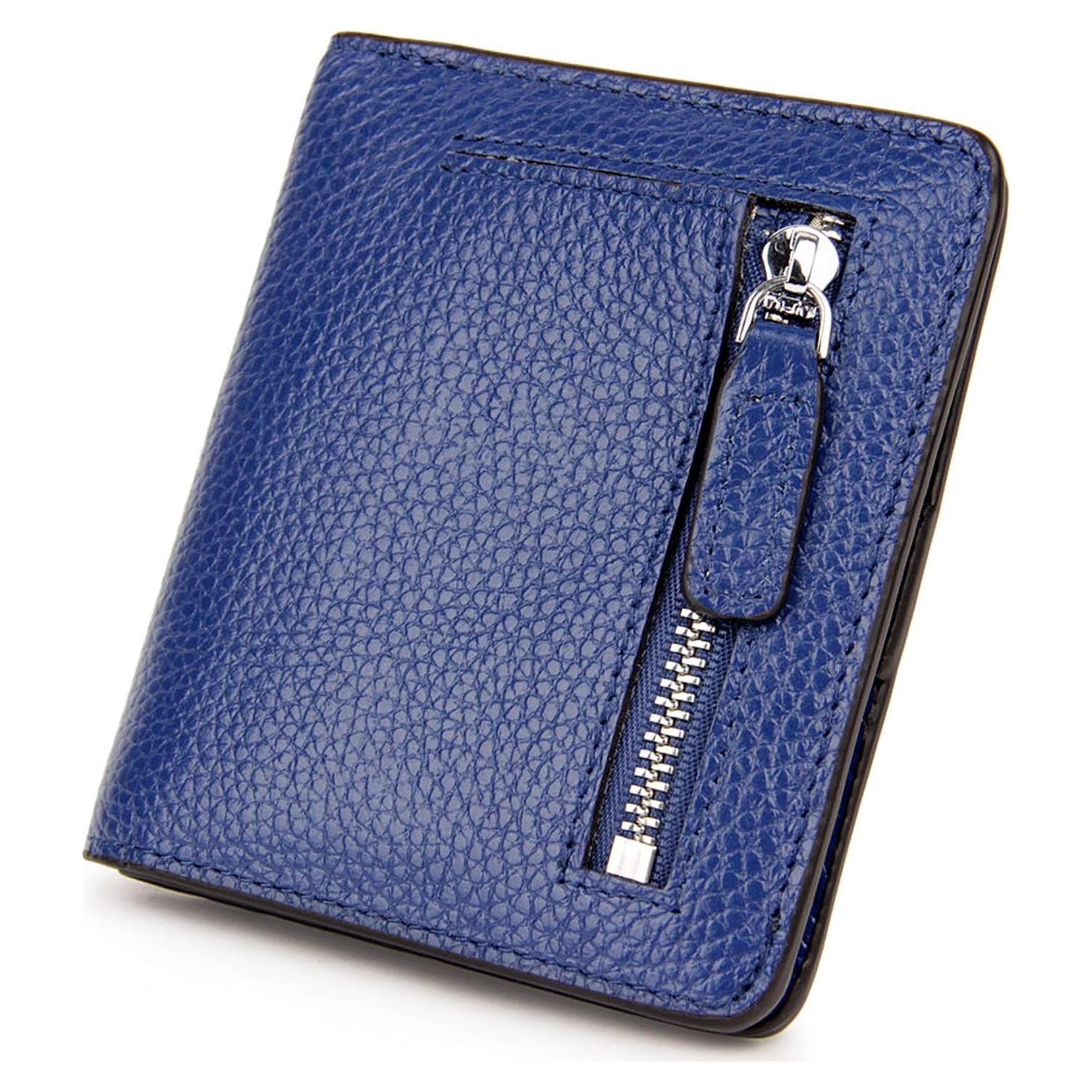 Cartera de Cuero AINIMOER Mini Plegable con RFID Azul