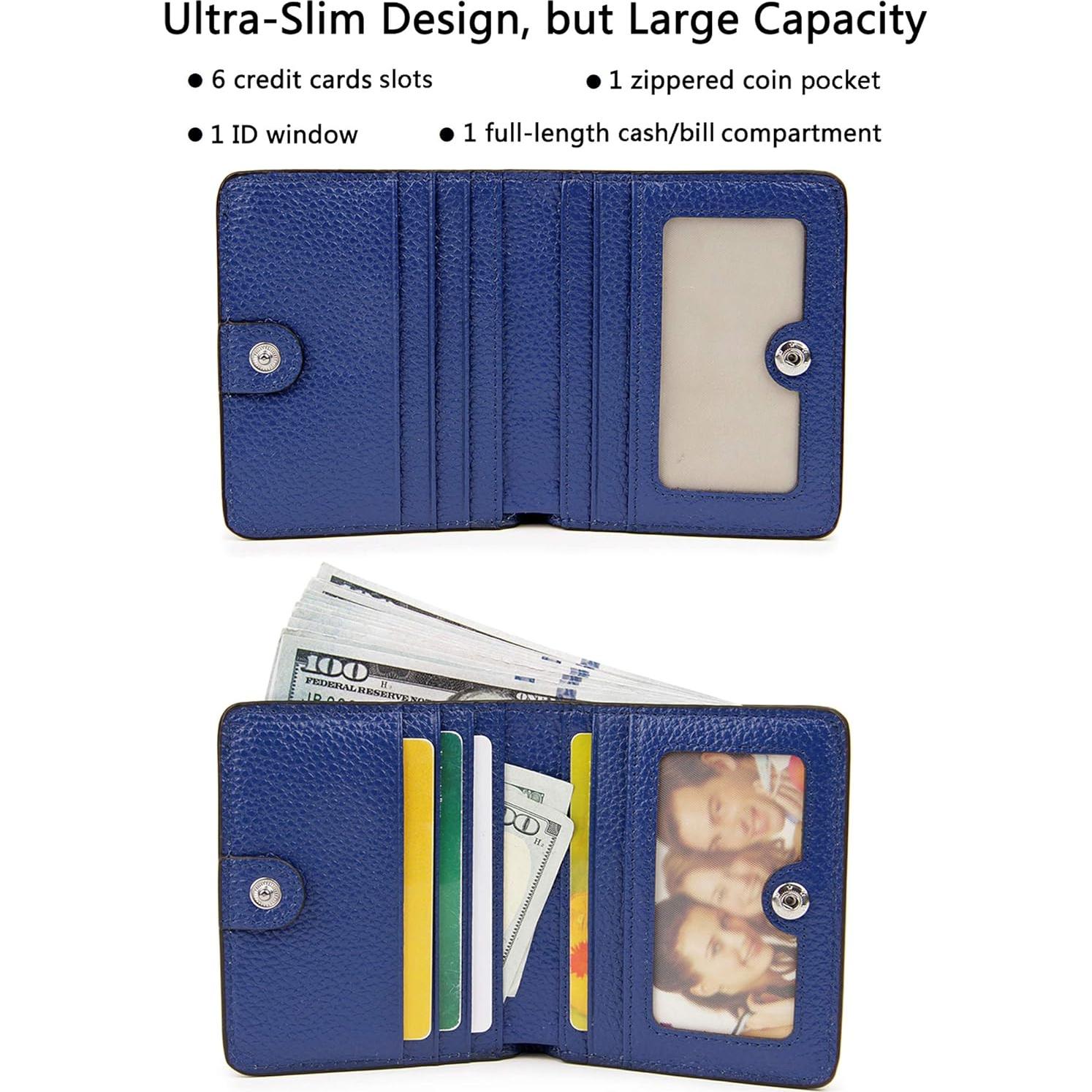 Cartera de Cuero AINIMOER Mini Plegable con RFID Azul