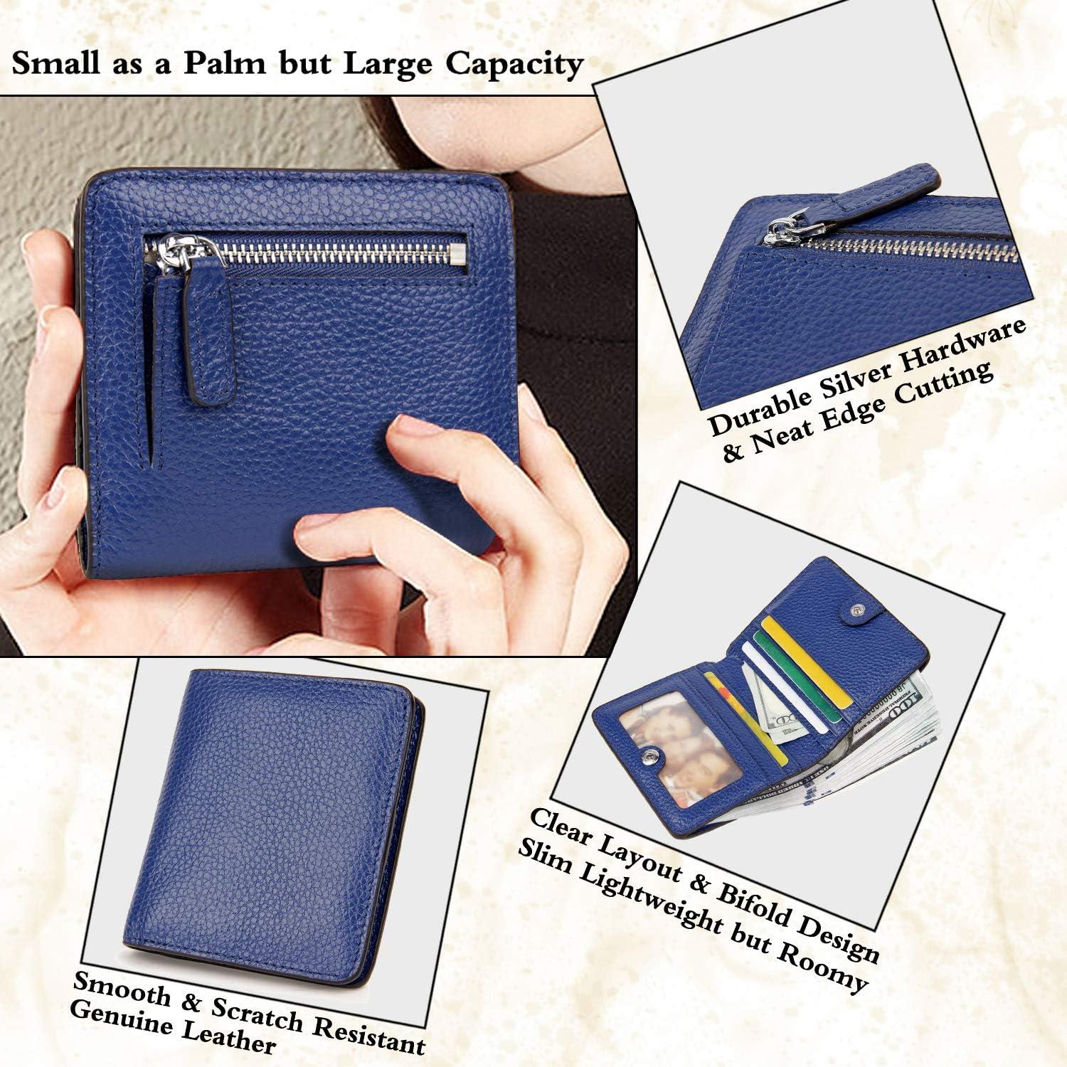 Cartera de Cuero AINIMOER Mini Plegable con RFID Azul