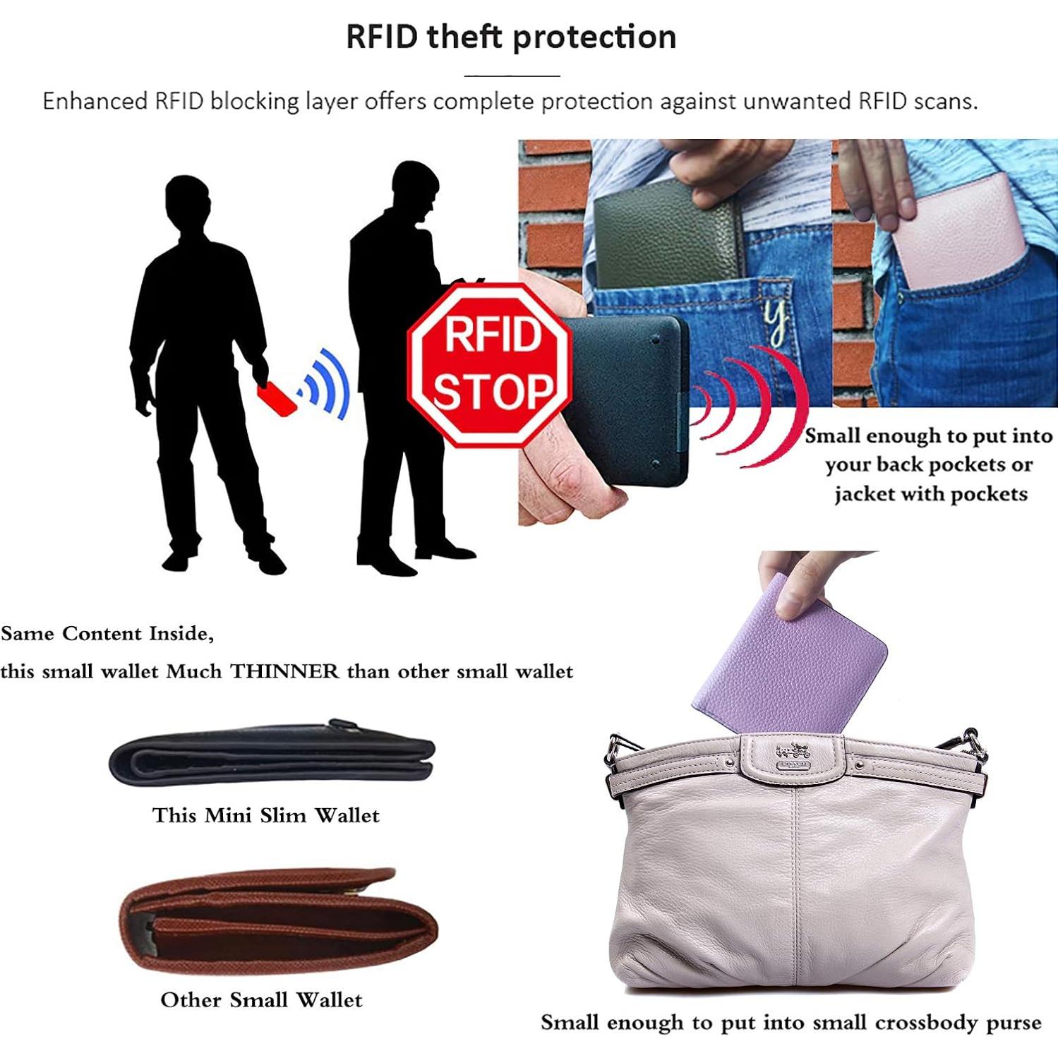 Cartera de Cuero AINIMOER Mini Plegable con RFID Azul