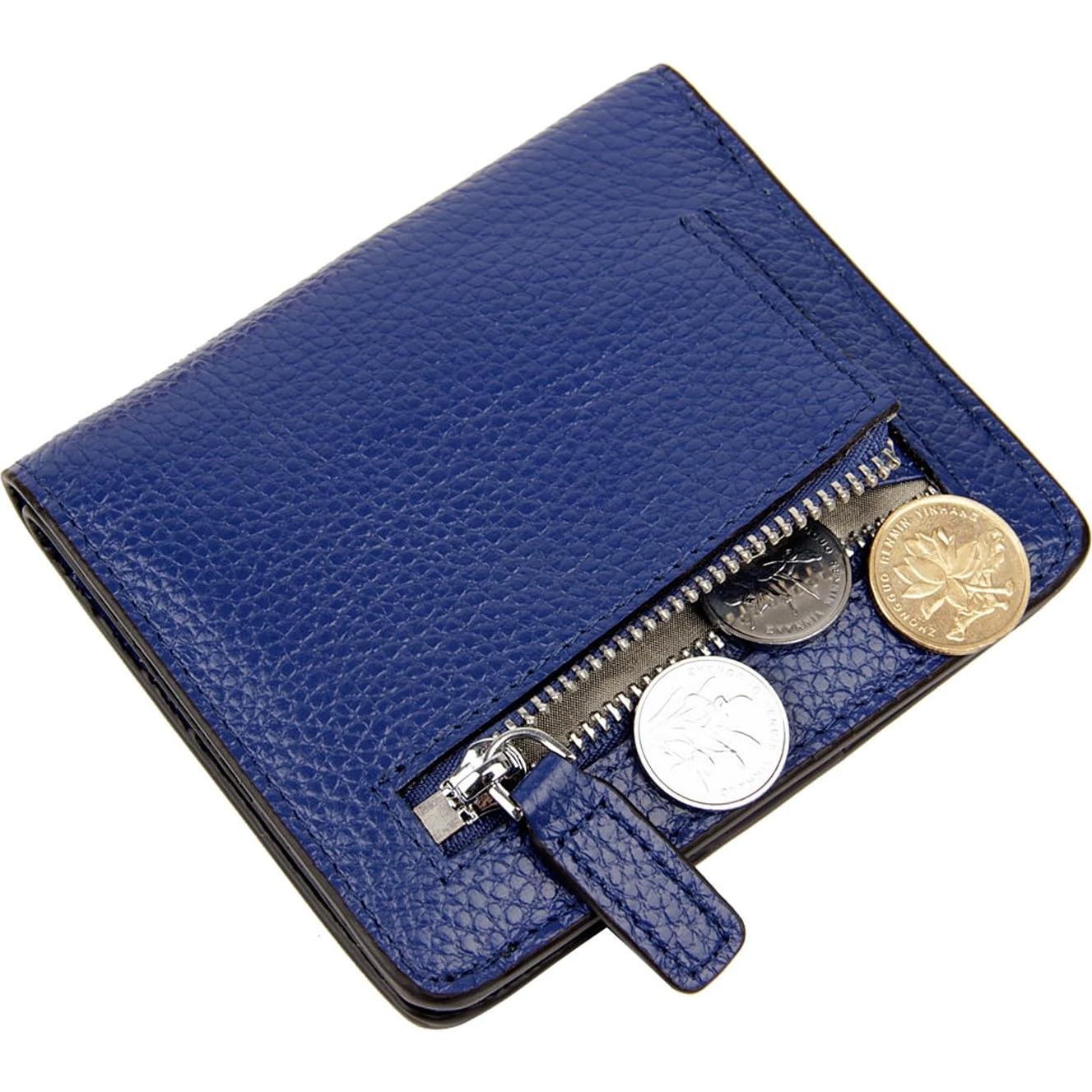 Cartera de Cuero AINIMOER Mini Plegable con RFID Azul