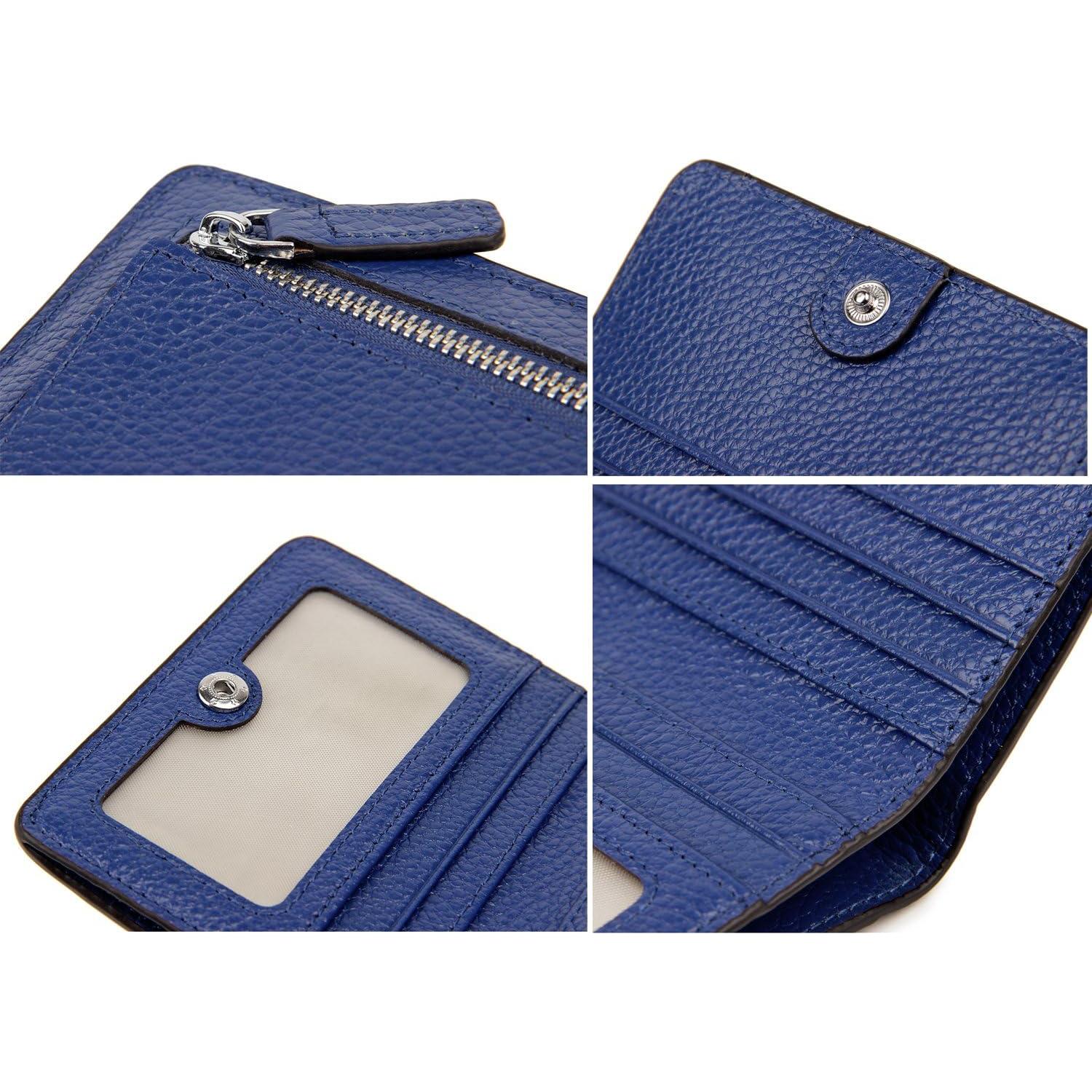 Cartera de Cuero AINIMOER Mini Plegable con RFID Azul