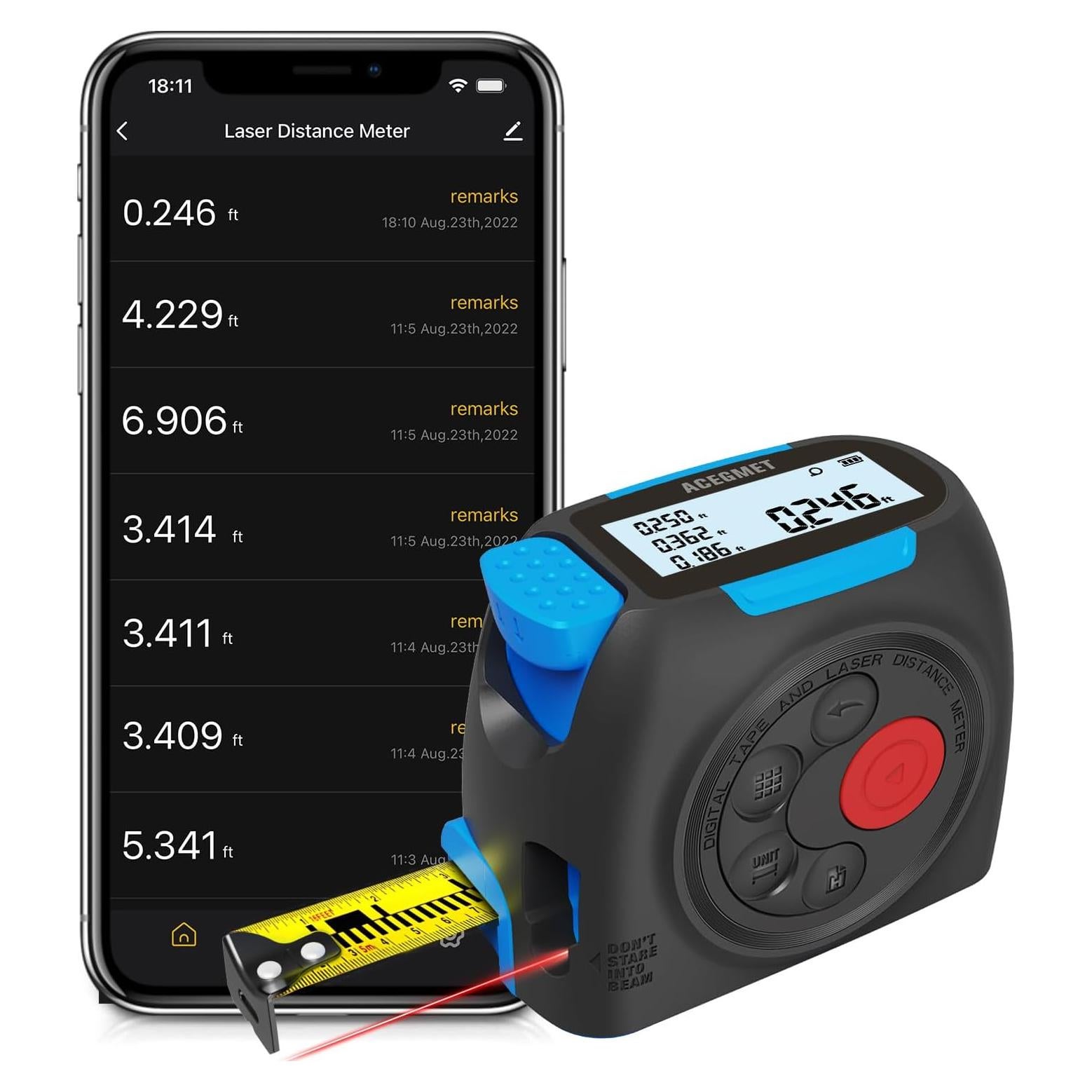 Medidor de Cinta Láser Digital ACEGMET DT30 40m y 5m