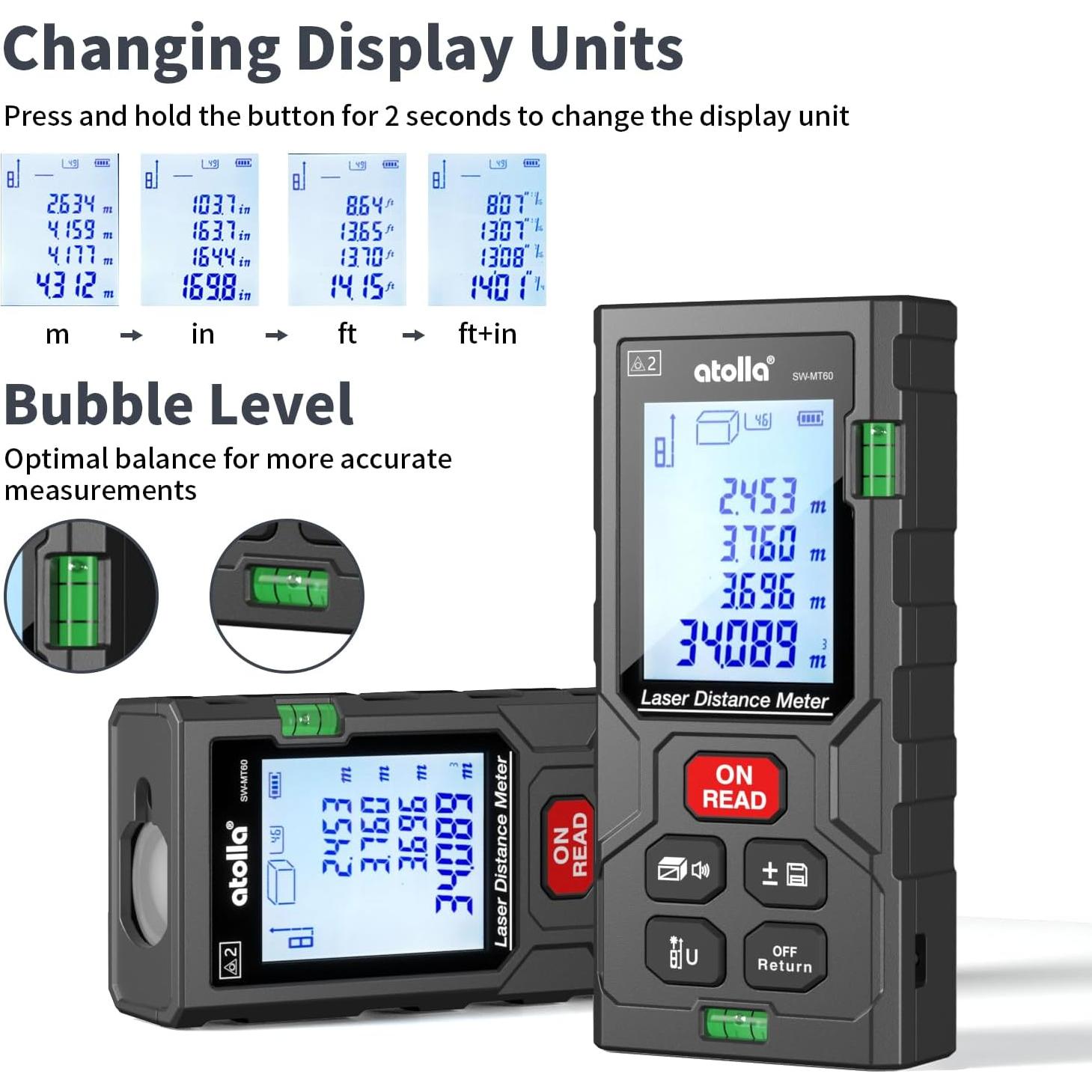 Medidor de Distancia Láser Atolla 60m con Pantalla LCD
