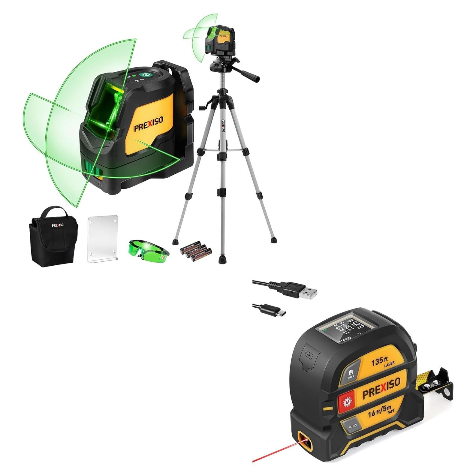 Medidor Láser Digital 41m y Nivel Lásers PREXISO Profesional