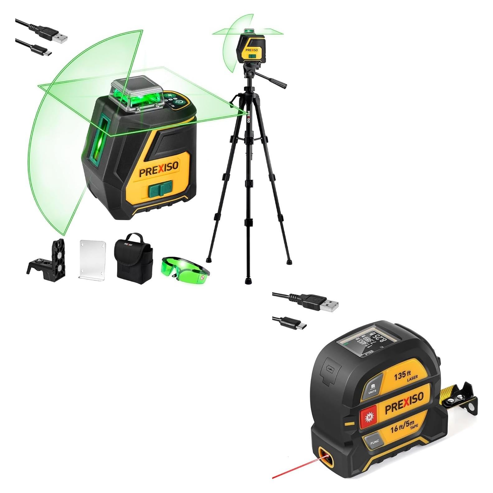 Medidor Láser Digital 41m y Nivel Láser 360 PREXISO