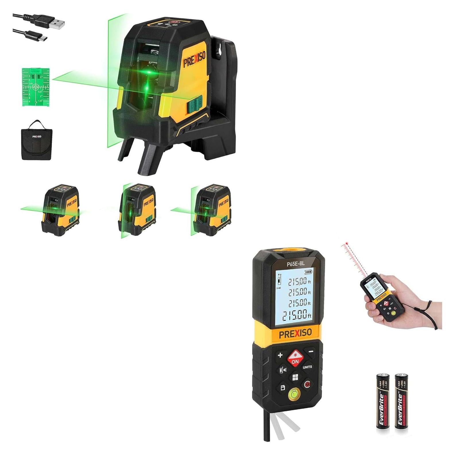Medidor y Nivel Láser Recargable PREXISO 65.5m y 30.5m