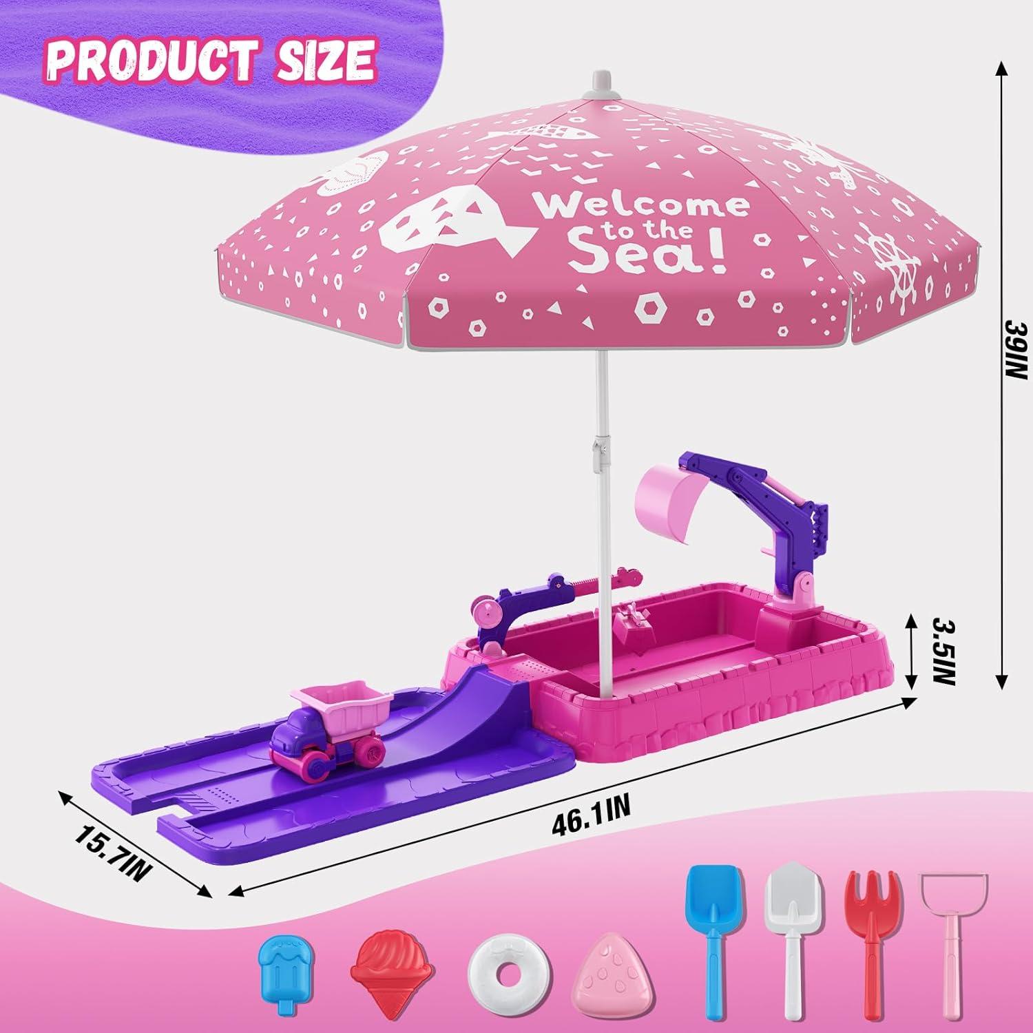 Caja de Arena HYES Morado con Tapa y Juguetes de Construcción