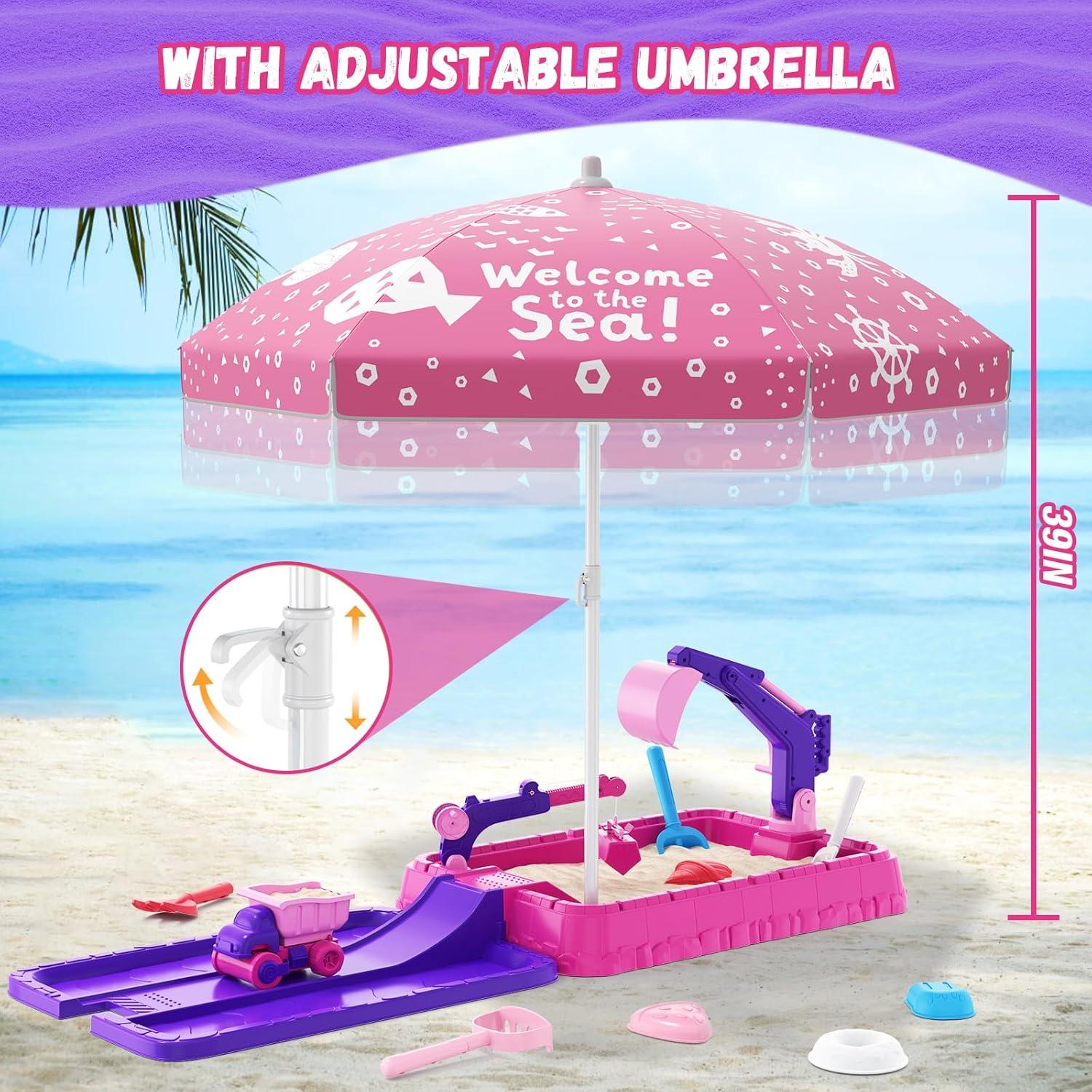 Caja de Arena HYES Morado con Tapa y Juguetes de Construcción