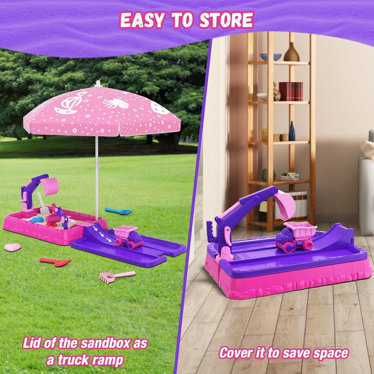 Caja de Arena HYES Morado con Tapa y Juguetes de Construcción