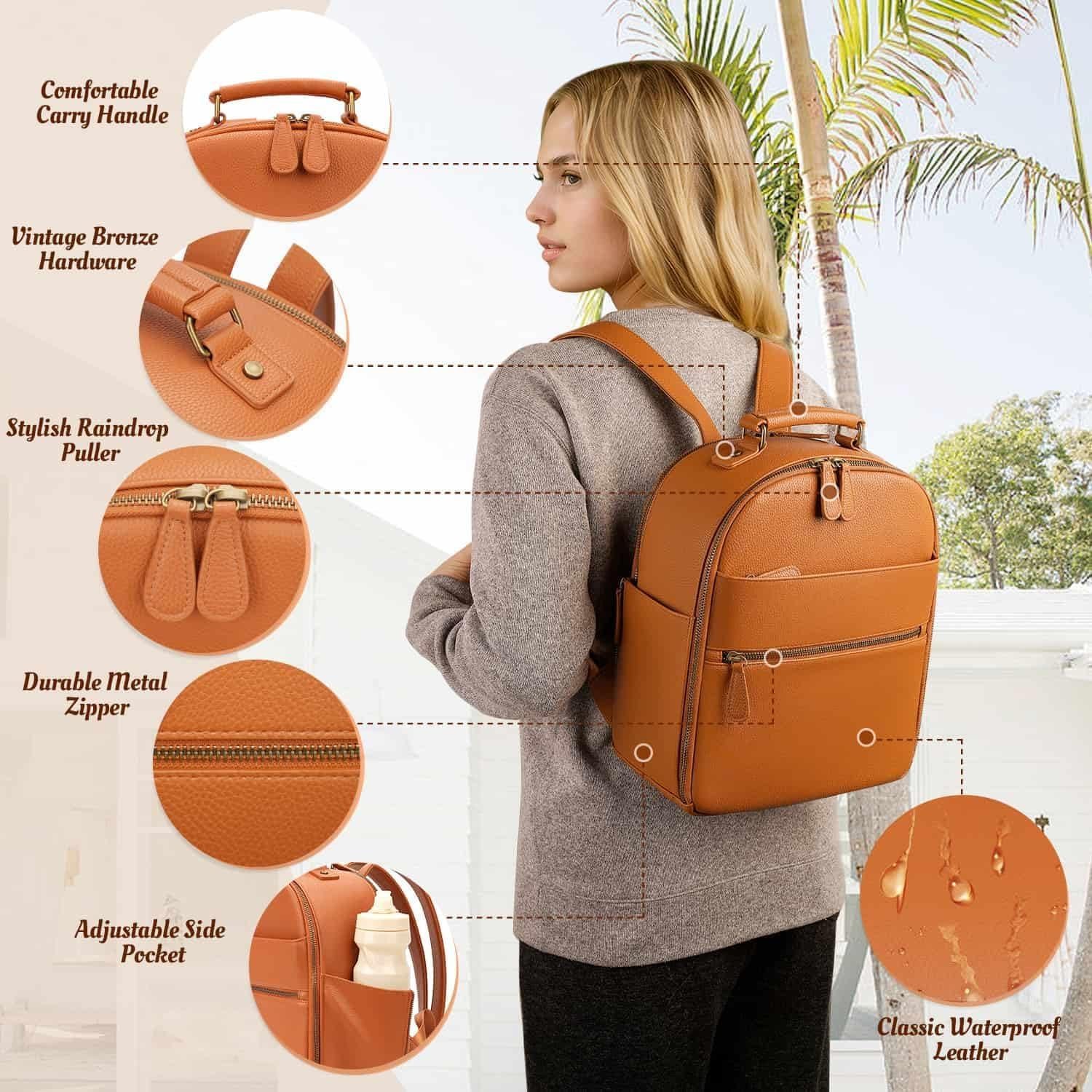 Mochila para Cámara Profesional 10L Cuero PU Marrón con Compartimento para Tableta 11"