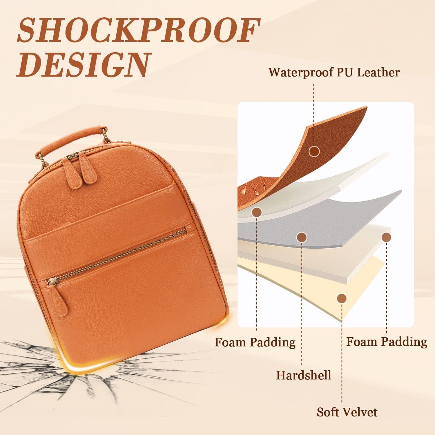 Mochila para Cámara Profesional 10L Cuero PU Marrón con Compartimento para Tableta 11"