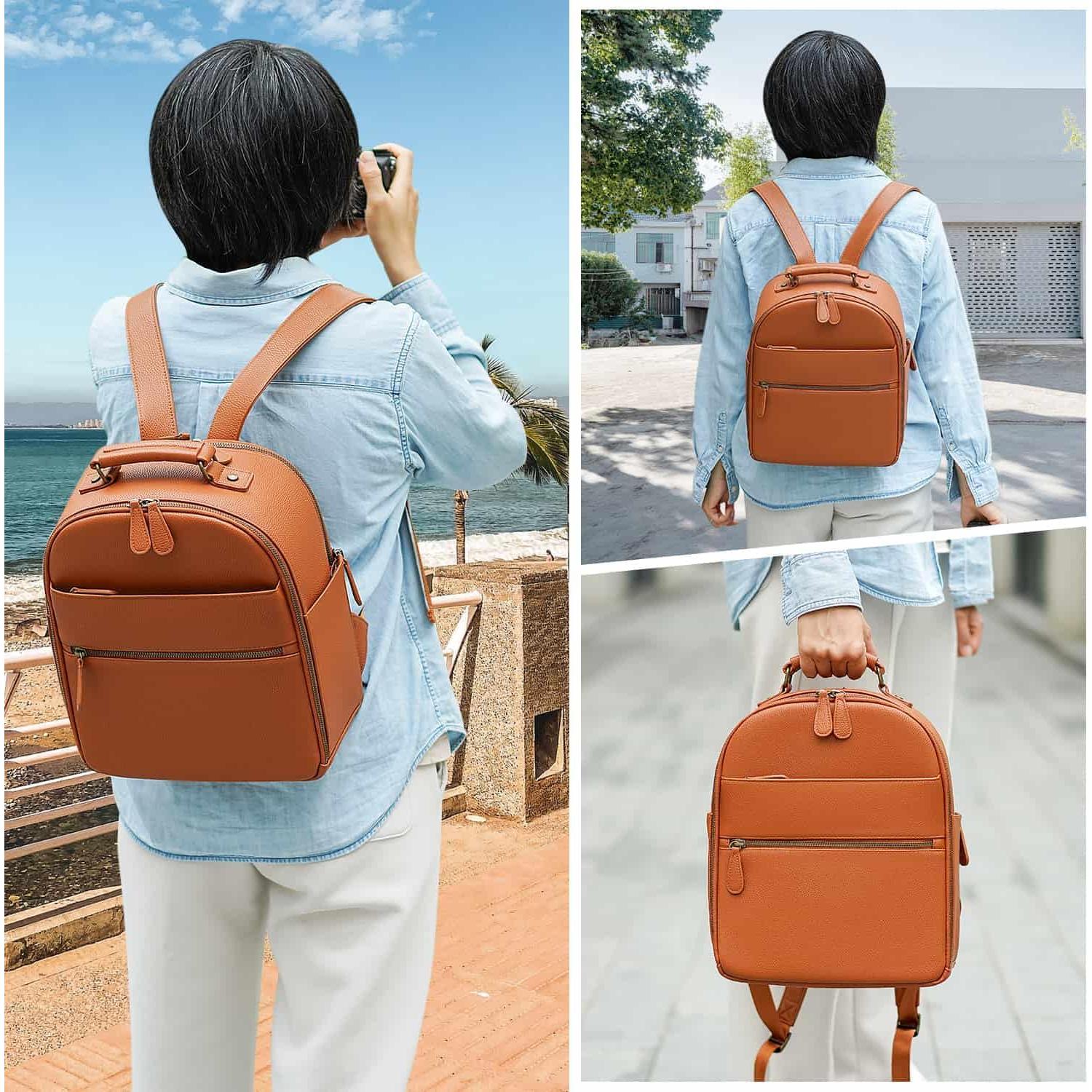 Mochila para Cámara Profesional 10L Cuero PU Marrón con Compartimento para Tableta 11"