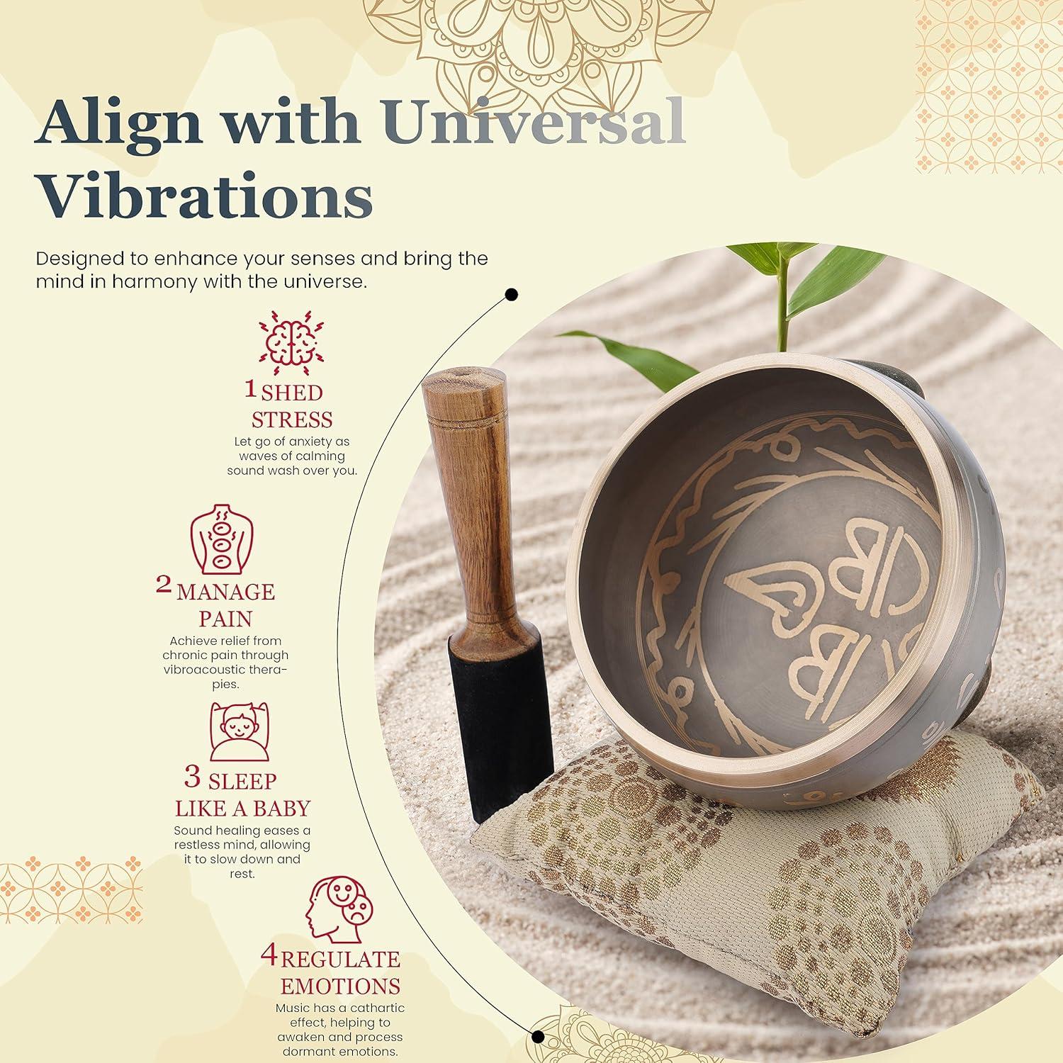 Juego de Cuencos Cantores Tibetanos Ajuny 10.16 cm Beige