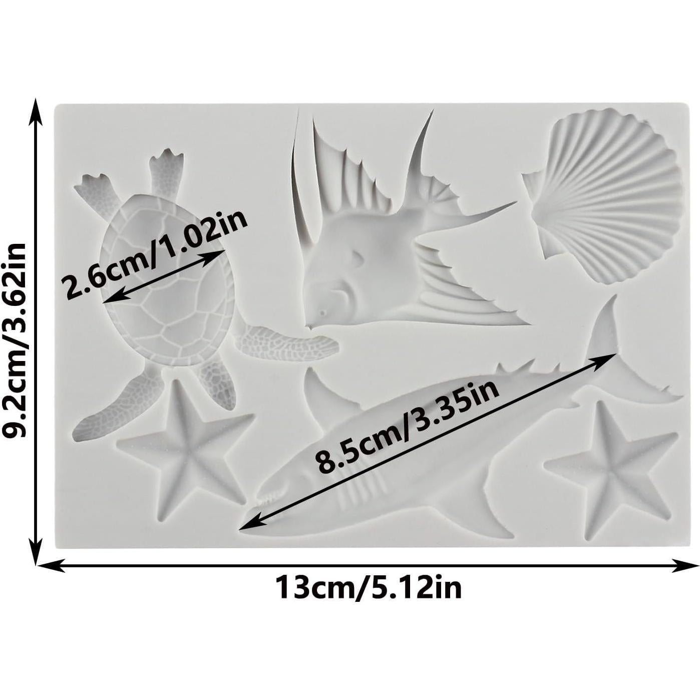 Marine Theme Fondant Molds Sea Turtle Silicone Mold Shark Seashell Fish Starfish Chocolate Candy Molds For Sugar Cake Decorating Cupcake Topper Gum Paste Polymer Clay