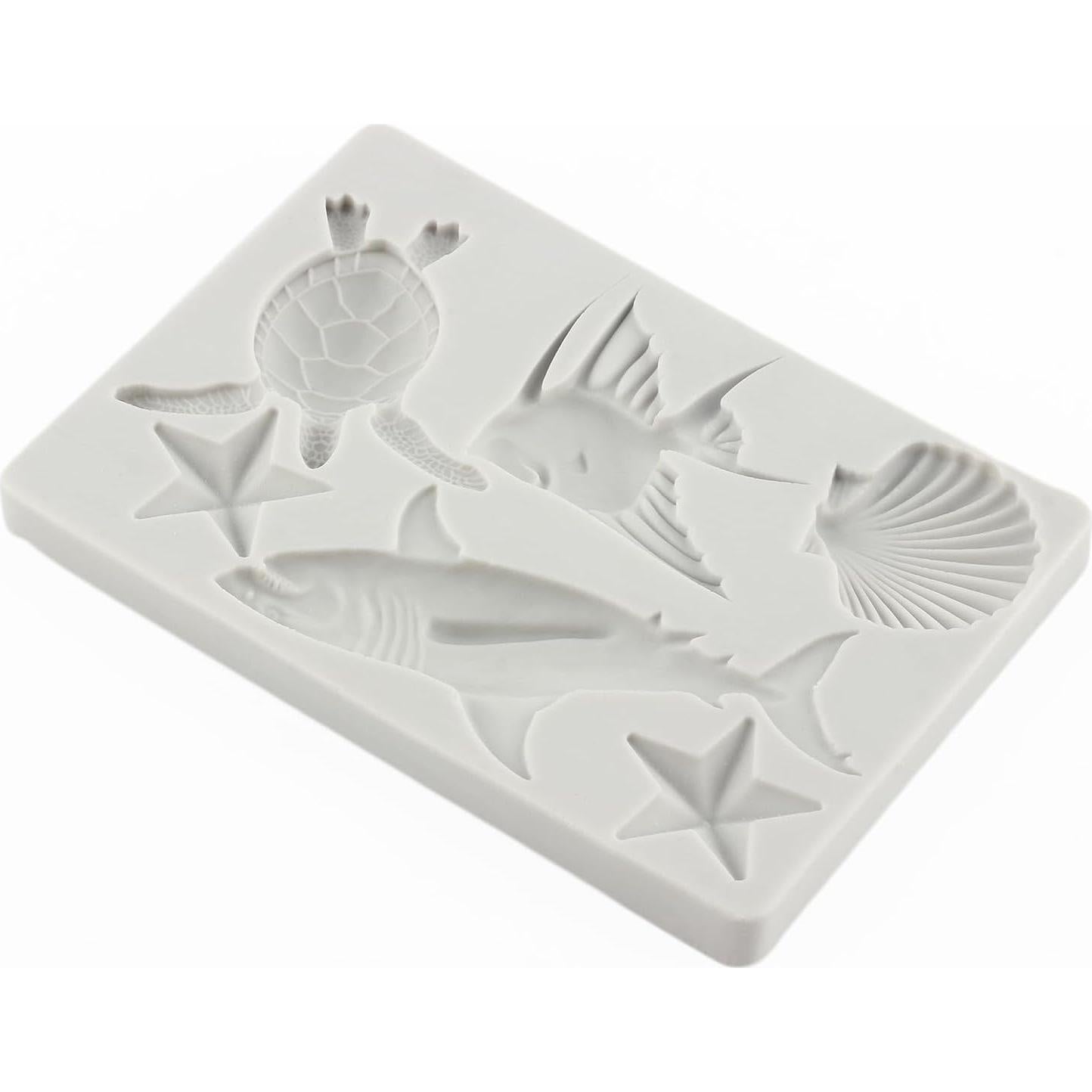 Marine Theme Fondant Molds Sea Turtle Silicone Mold Shark Seashell Fish Starfish Chocolate Candy Molds For Sugar Cake Decorating Cupcake Topper Gum Paste Polymer Clay