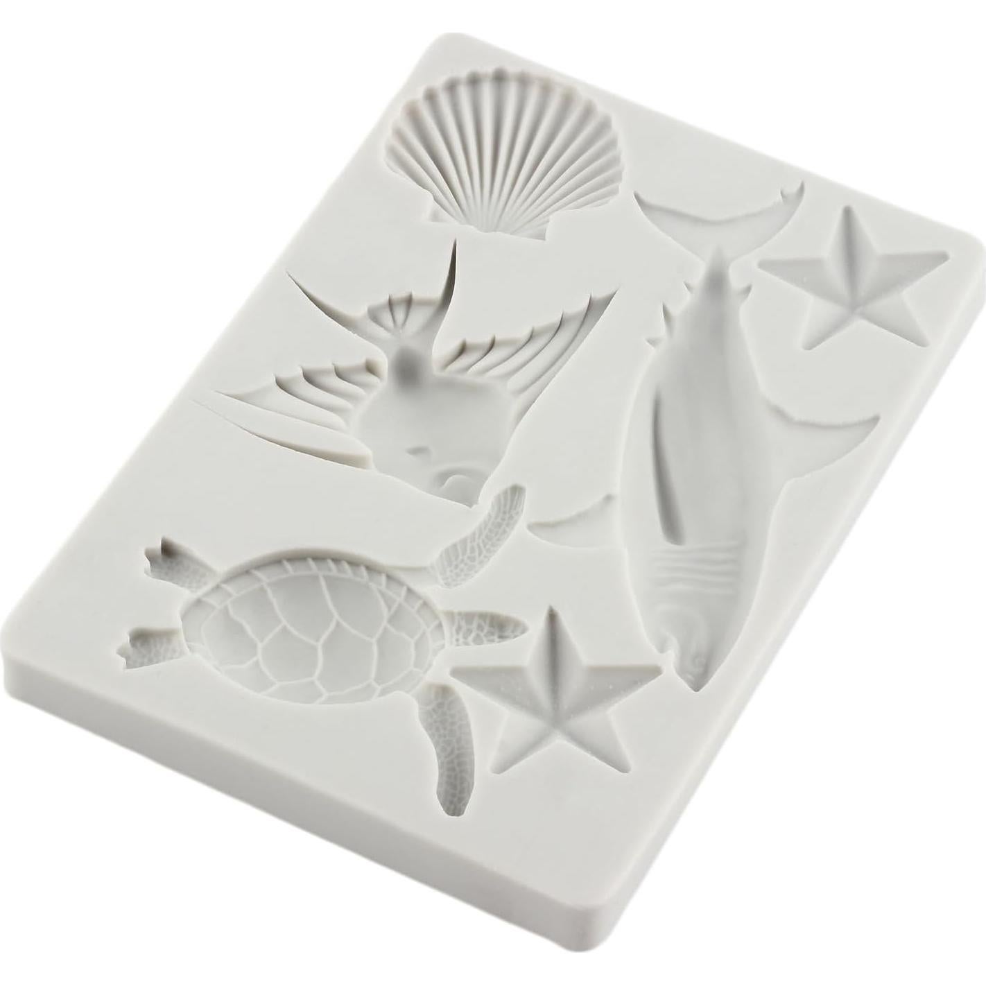 Marine Theme Fondant Molds Sea Turtle Silicone Mold Shark Seashell Fish Starfish Chocolate Candy Molds For Sugar Cake Decorating Cupcake Topper Gum Paste Polymer Clay