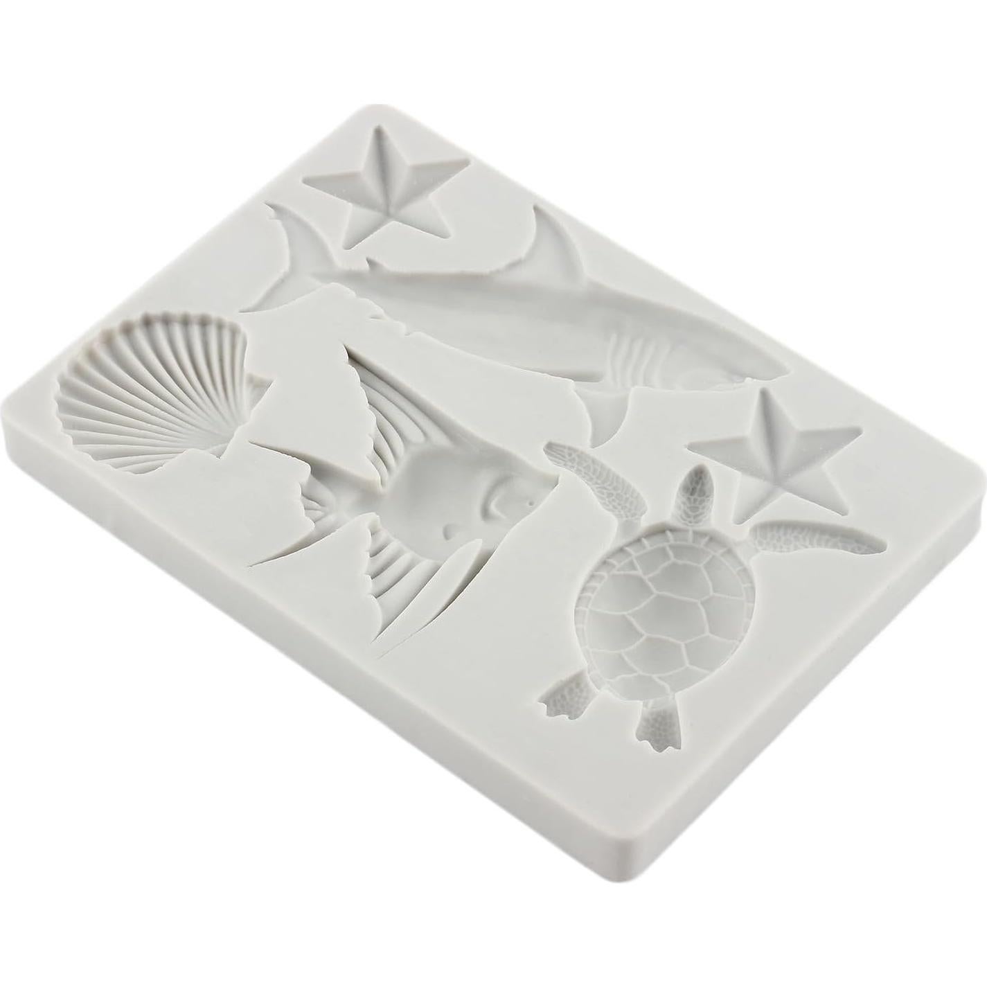 Marine Theme Fondant Molds Sea Turtle Silicone Mold Shark Seashell Fish Starfish Chocolate Candy Molds For Sugar Cake Decorating Cupcake Topper Gum Paste Polymer Clay