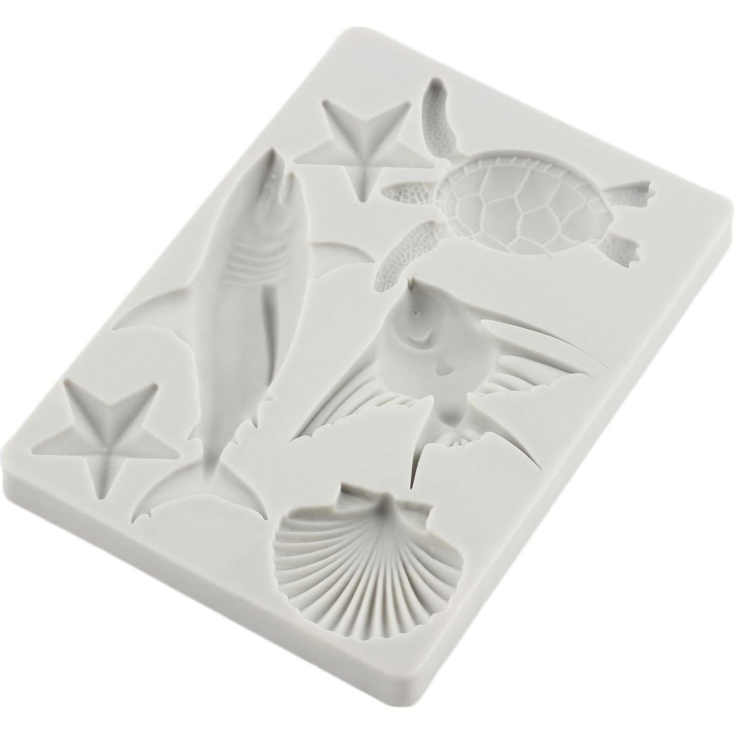 Marine Theme Fondant Molds Sea Turtle Silicone Mold Shark Seashell Fish Starfish Chocolate Candy Molds For Sugar Cake Decorating Cupcake Topper Gum Paste Polymer Clay