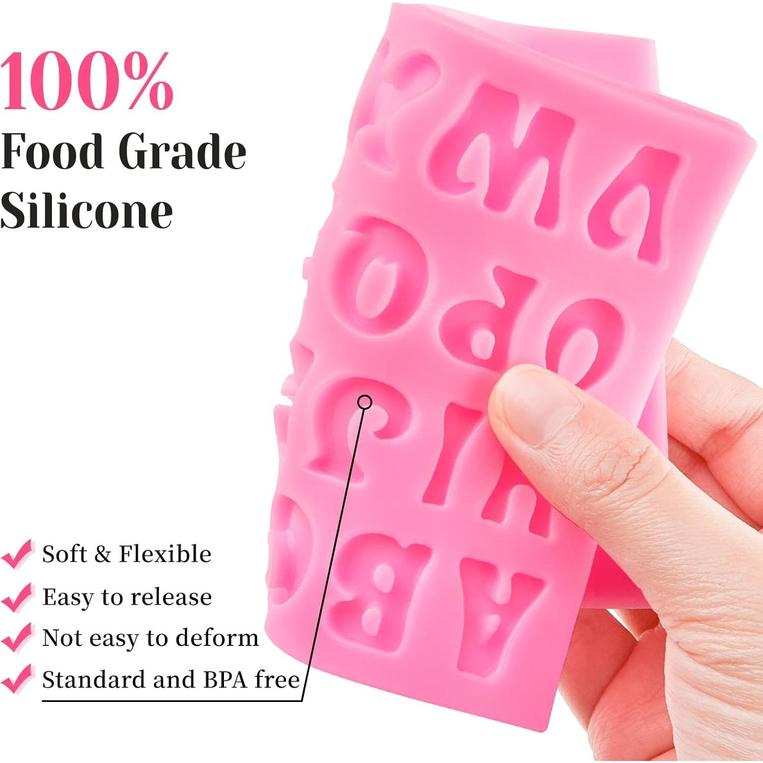 4 Moldes de Silicona Rosa CLUEWR para Letras y Números 0-9