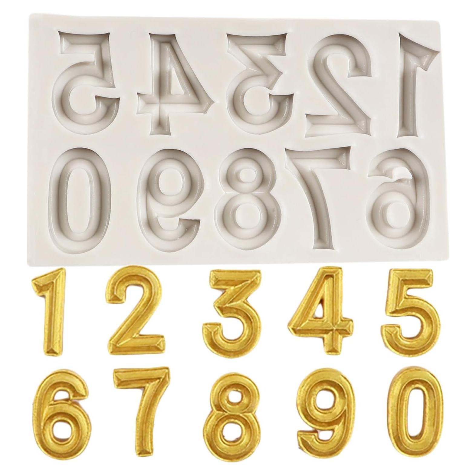 Silicone Fondant Molds 3D Number 0-9 Fondant Chocolate Baking Molds for Cake Decoration Cupcake Topper Candy Desserts Gum Paste Polymer Clay