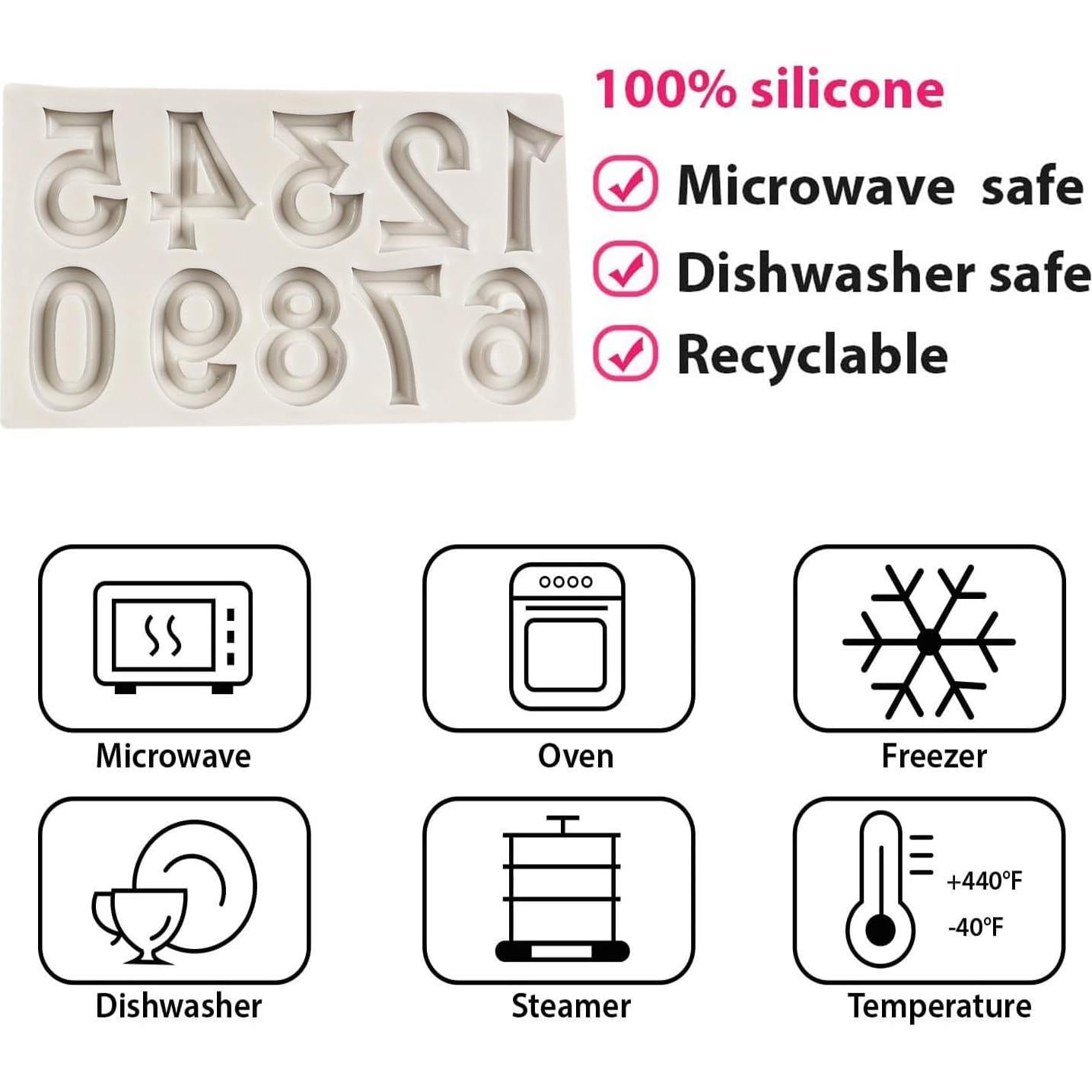 Silicone Fondant Molds 3D Number 0-9 Fondant Chocolate Baking Molds for Cake Decoration Cupcake Topper Candy Desserts Gum Paste Polymer Clay