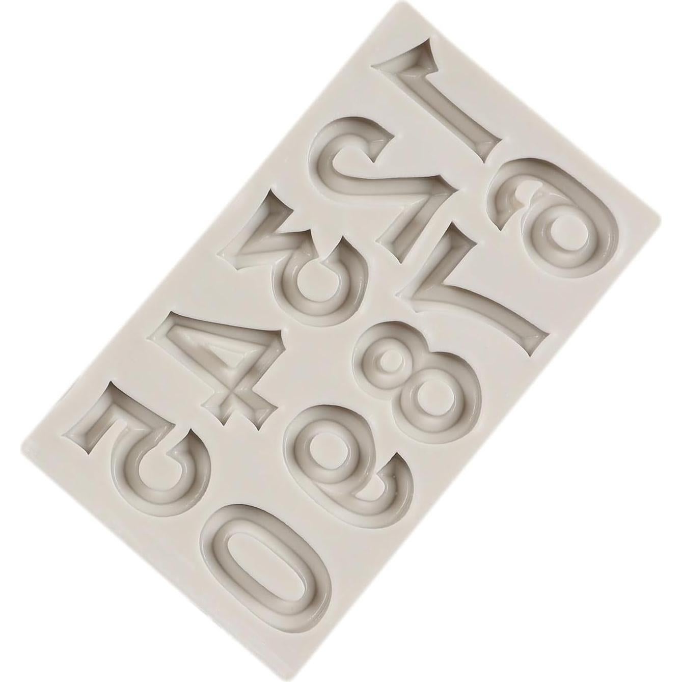 Silicone Fondant Molds 3D Number 0-9 Fondant Chocolate Baking Molds for Cake Decoration Cupcake Topper Candy Desserts Gum Paste Polymer Clay