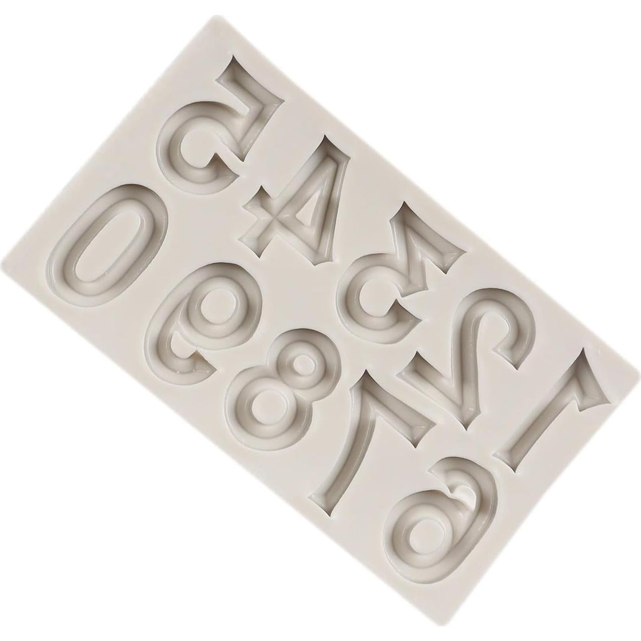 Silicone Fondant Molds 3D Number 0-9 Fondant Chocolate Baking Molds for Cake Decoration Cupcake Topper Candy Desserts Gum Paste Polymer Clay