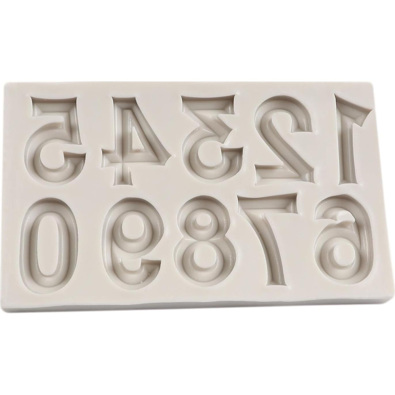 Silicone Fondant Molds 3D Number 0-9 Fondant Chocolate Baking Molds for Cake Decoration Cupcake Topper Candy Desserts Gum Paste Polymer Clay
