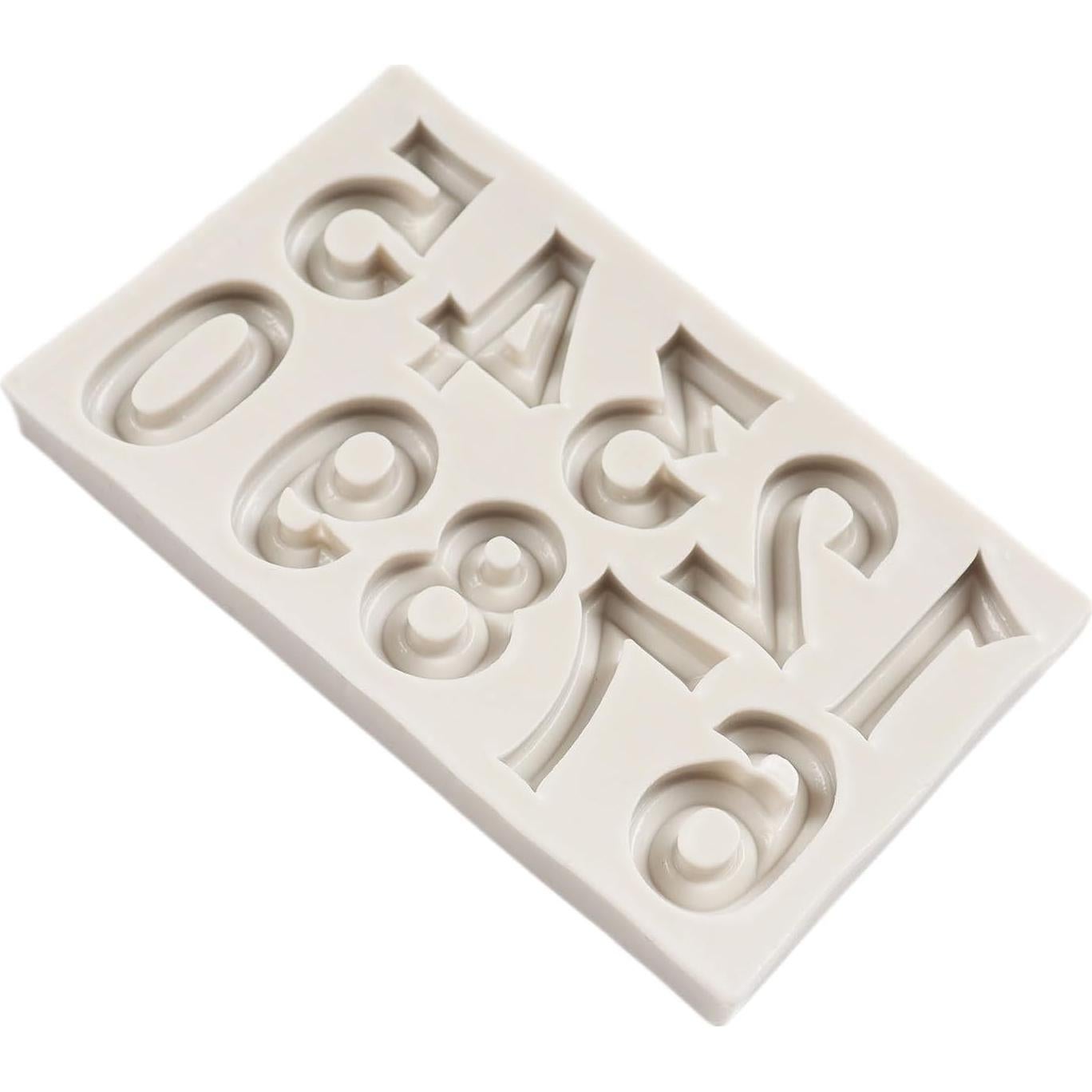 Silicone Fondant Molds 3D Number 0-9 Fondant Chocolate Baking Molds for Cake Decoration Cupcake Topper Candy Desserts Gum Paste Polymer Clay