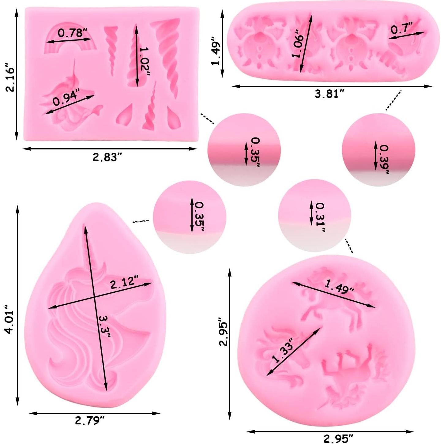 Moldes de Silicona Unicornio ZiXiang Set de 4 para Pasteles