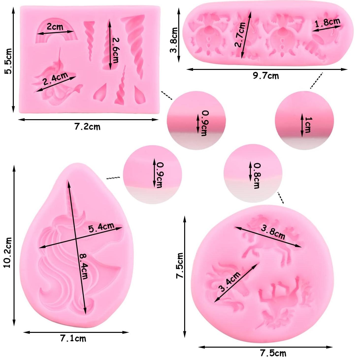 Moldes de Silicona Unicornio ZiXiang Set de 4 para Pasteles