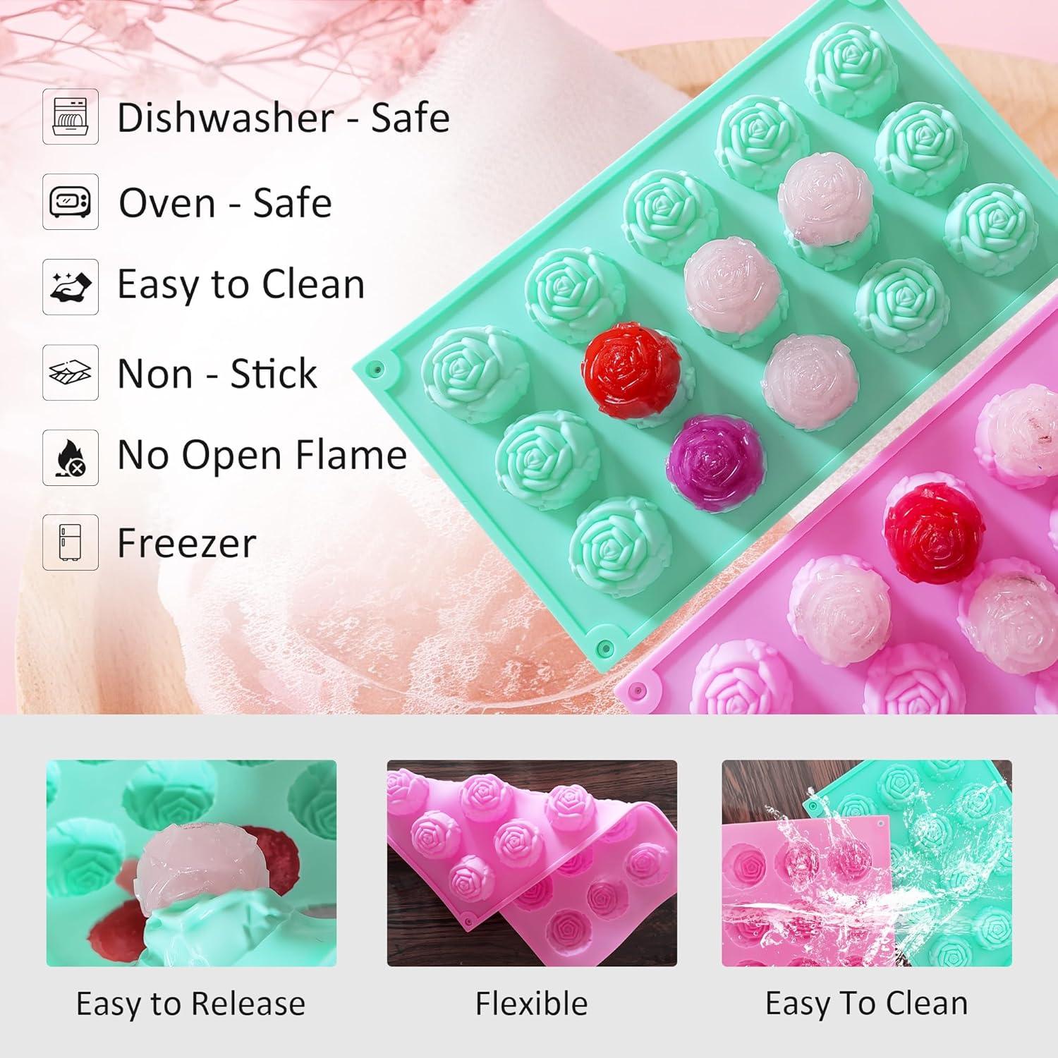 Molde de Rosa de Silicona YIFOCUS - 2 Pcs Antiadherente 29x17.5 cm