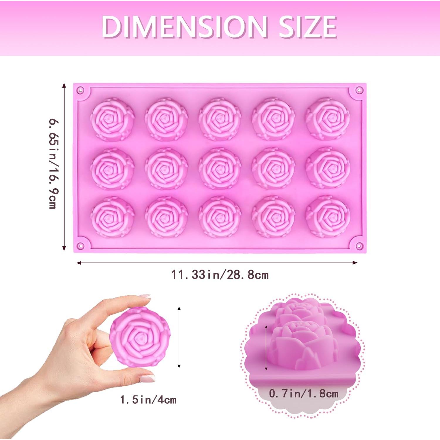 Molde de Silicona Rosa 3D MEMOVAN - 15 Cavidades para Jabón y Pasteles