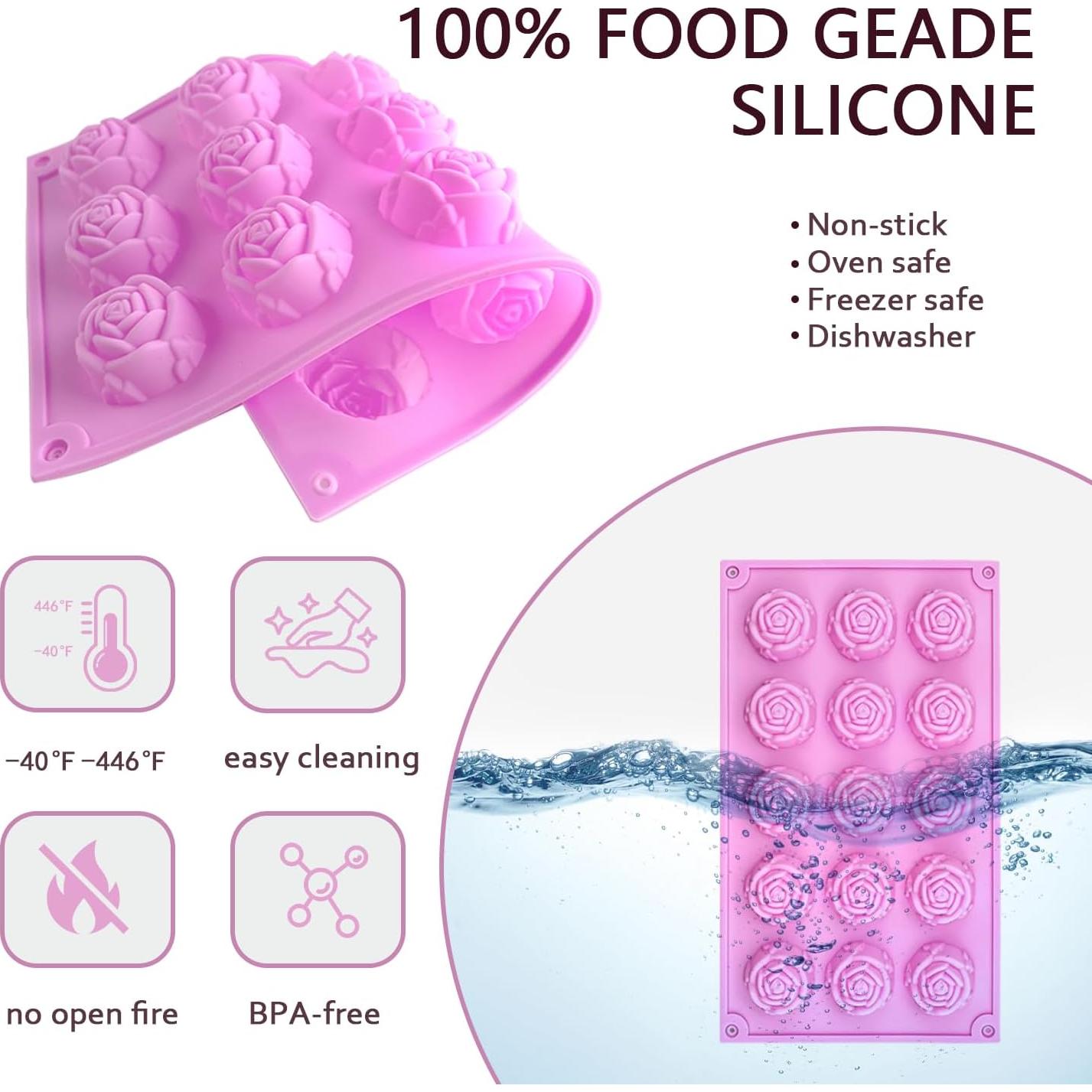 Molde de Silicona Rosa 3D MEMOVAN - 15 Cavidades para Jabón y Pasteles