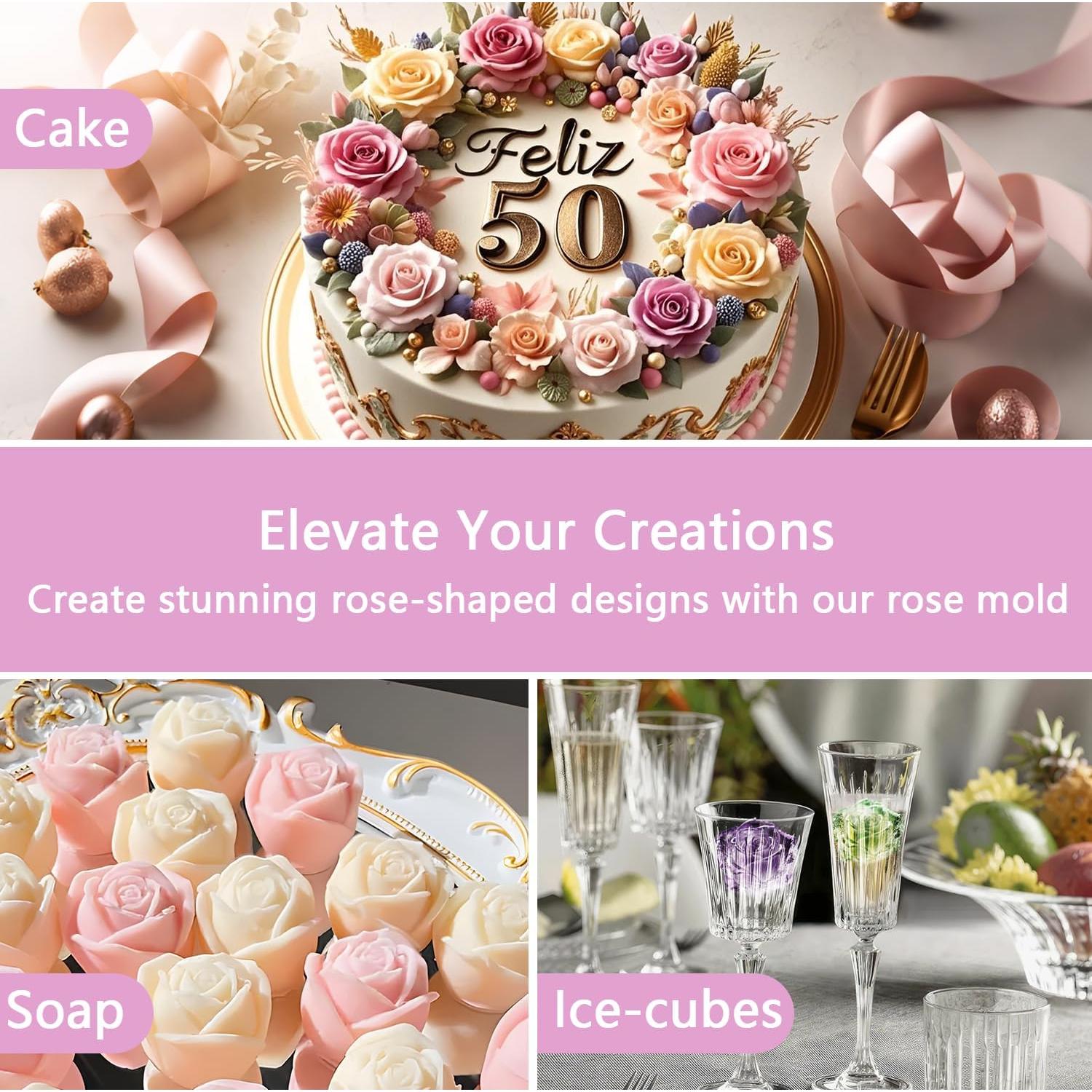 Molde de Silicona Rosa 3D MEMOVAN - 15 Cavidades para Jabón y Pasteles