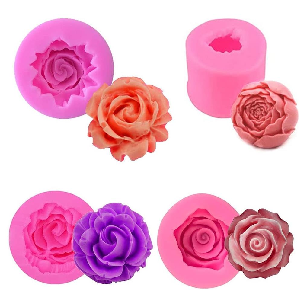 Molde de Silicona para Jabón Rosa 3D MEMOVAN 4 Piezas
